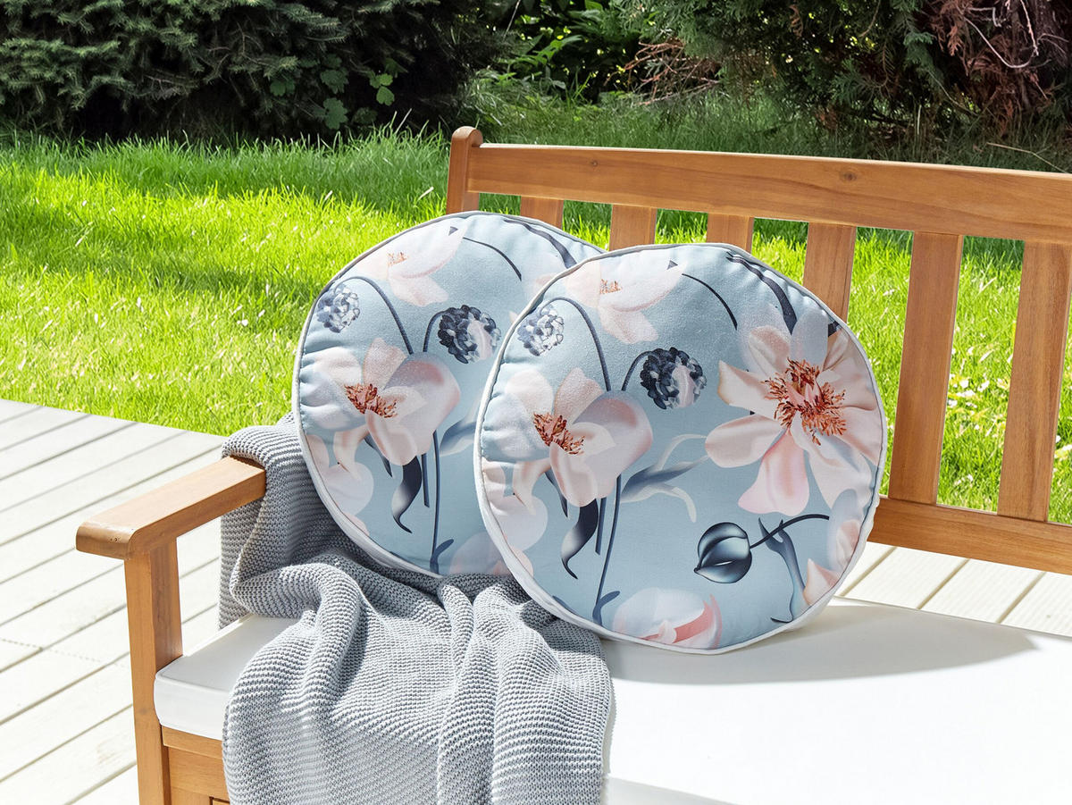 GARTENKISSEN 2er-Set Blumenmuster blau 40 cm Apricale - Hellblau, Textil (40/40cm) - Beliani