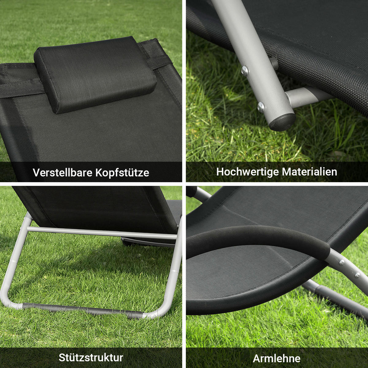 SONNENLIEGE Schwarz - Schwarz, Metall (63/67/172cm) - SoBuy