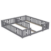 MONTESSORIBETT Klassisch ohne Lattenrost mit Sterne-Zaun 2x 90/200 cm Kiefer-Massivholz Grau - Grau, Holz (180/200cm) - Creahappy