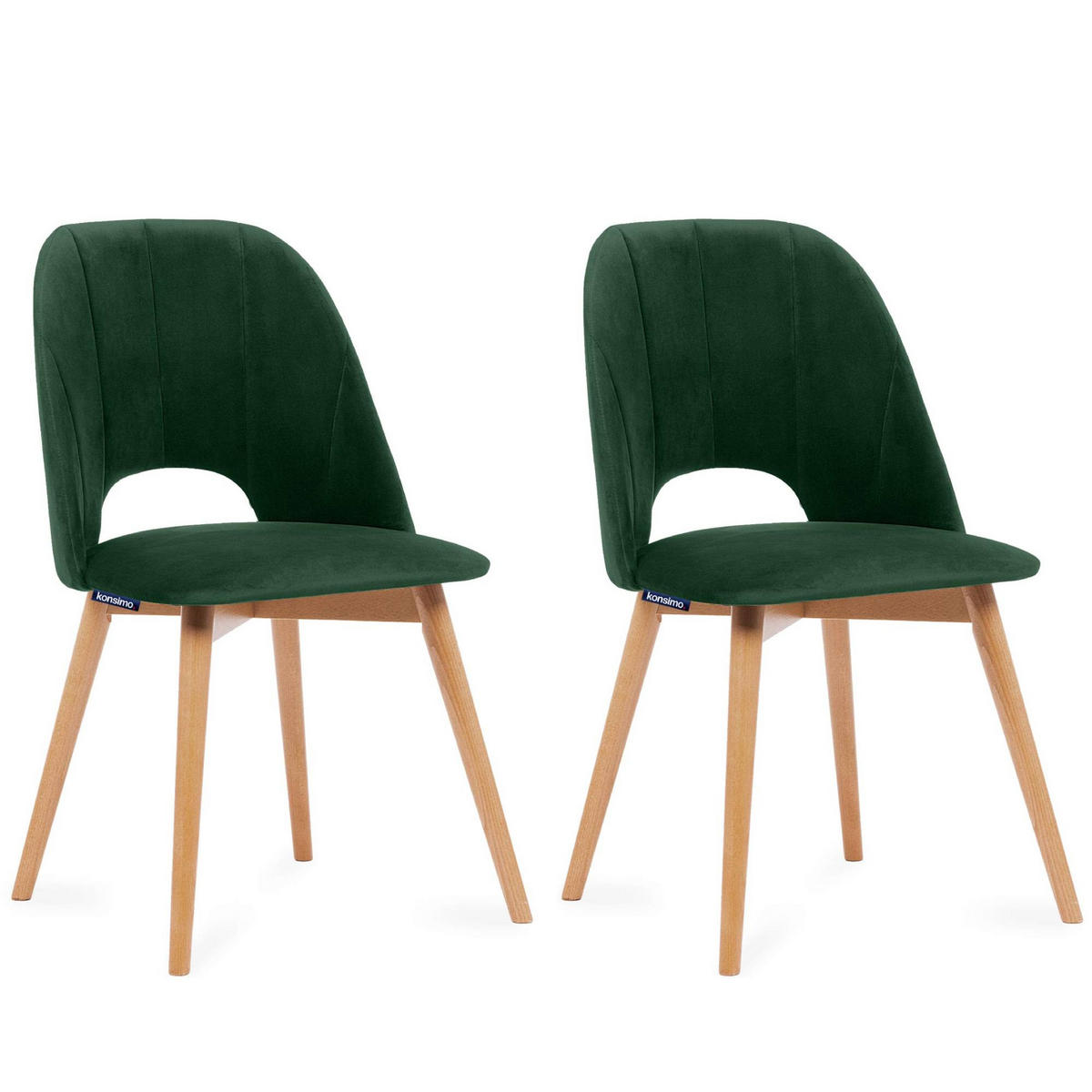 ESSZIMMERSTUHLE TINO 2-tlg Velours-Sitz, Dunkelgrün - Dunkelgrün/Eichefarben, Holz/Textil (48/86/44cm) - KONSIMO®