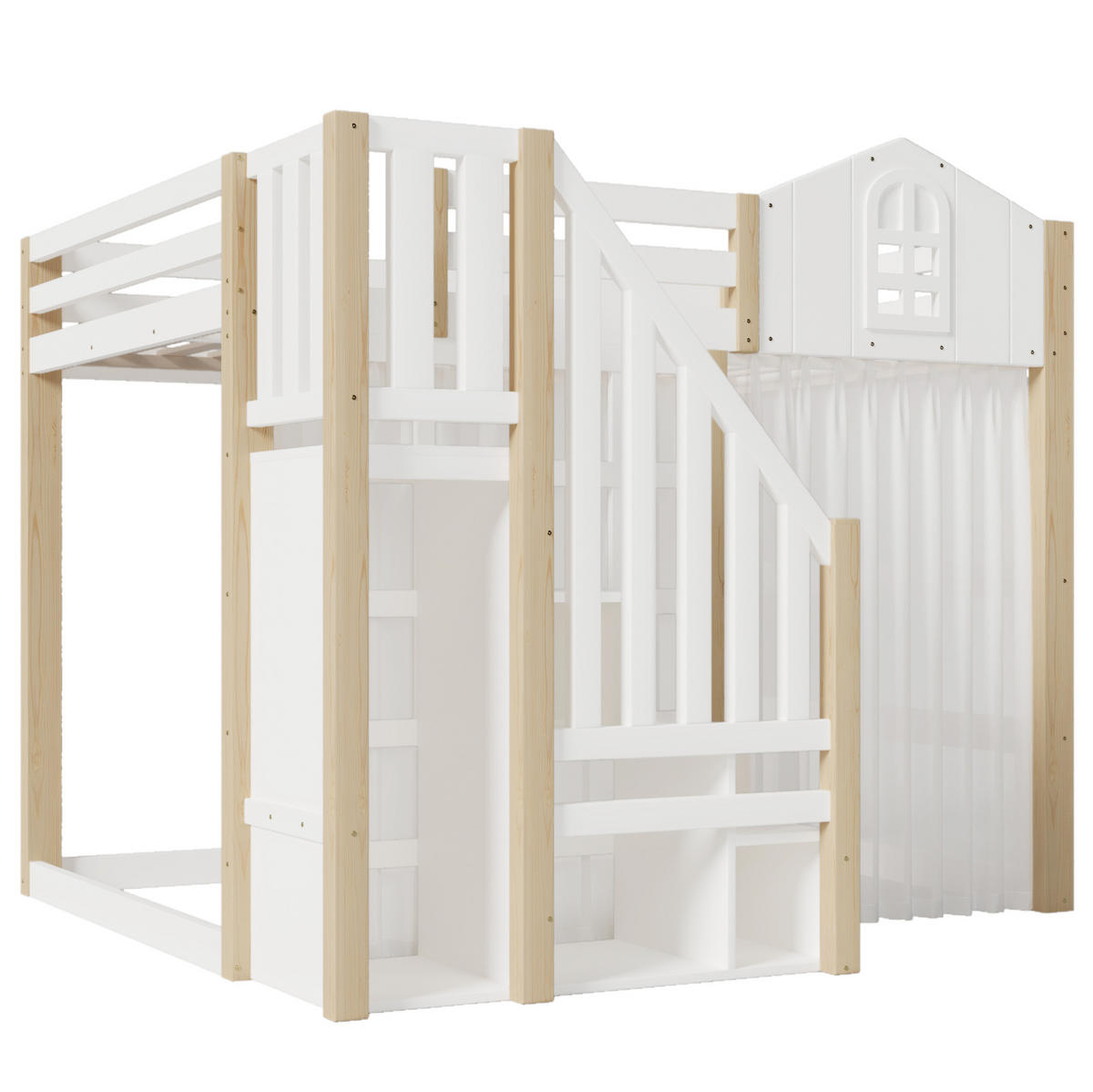 HOCHBETT 140/200 cm in Weiß/Natur mit LED-Beleuchtung und Ablageleiter - Weiß, Holzwerkstoff (140/200cm) - Flora Grace