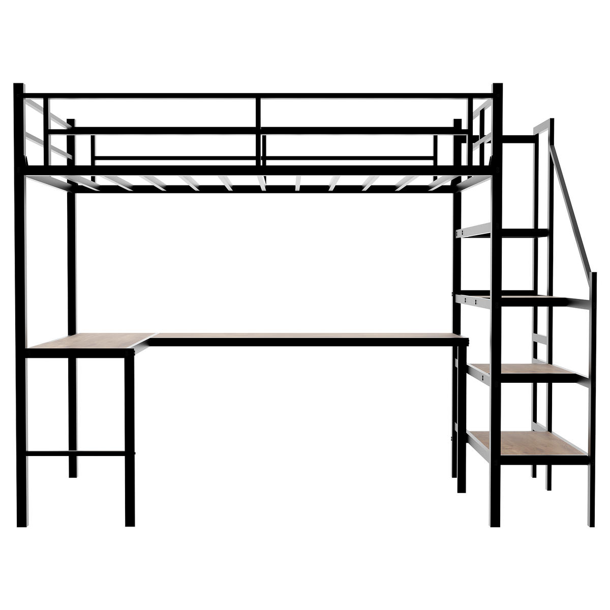 HOCHBETT 90/190 cm in Schwarz mit Treppe, Schreibtisch und Stauraum - Schwarz, Holzwerkstoff/Metall (90/190cm) - WISHDOR