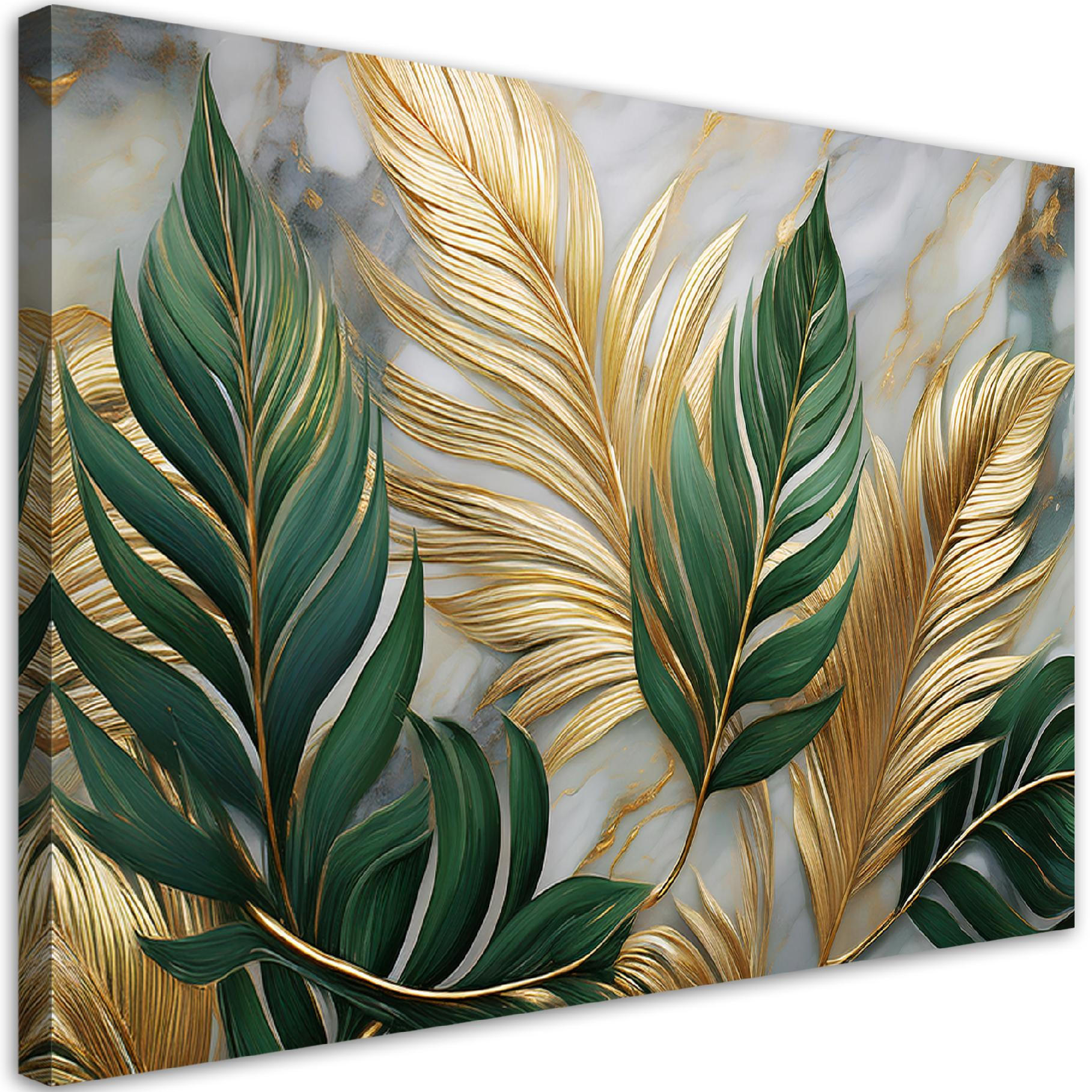 WANDBILD blätter botanik glamour marmor gold - Goldfarben, Textil (60/40cm) - Feeby