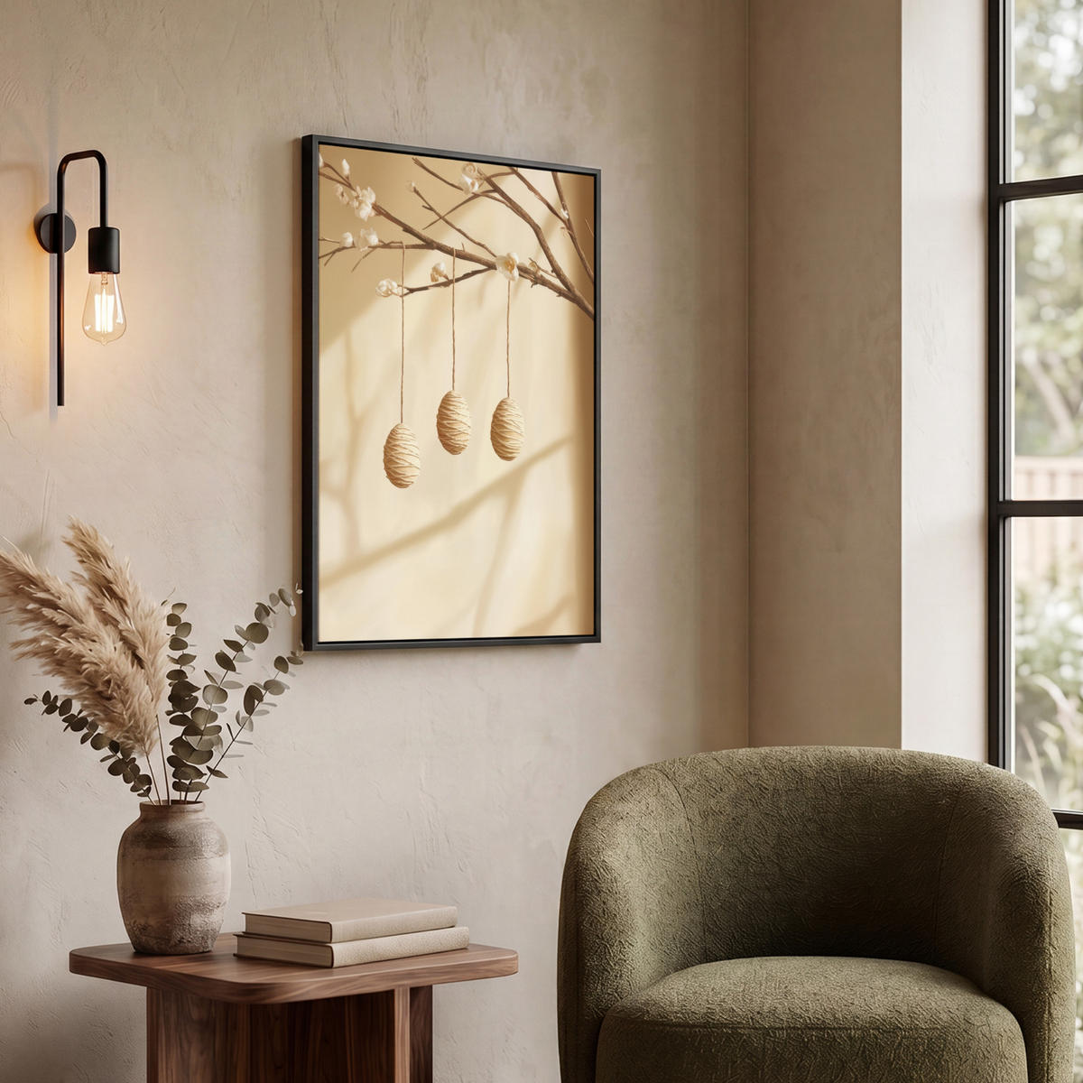 LEINWAND Bilder mit Rahmen - Beige - Osterkuchen - Eier - 60x80 - Beige, Textil (60/80cm) - MuchoWow