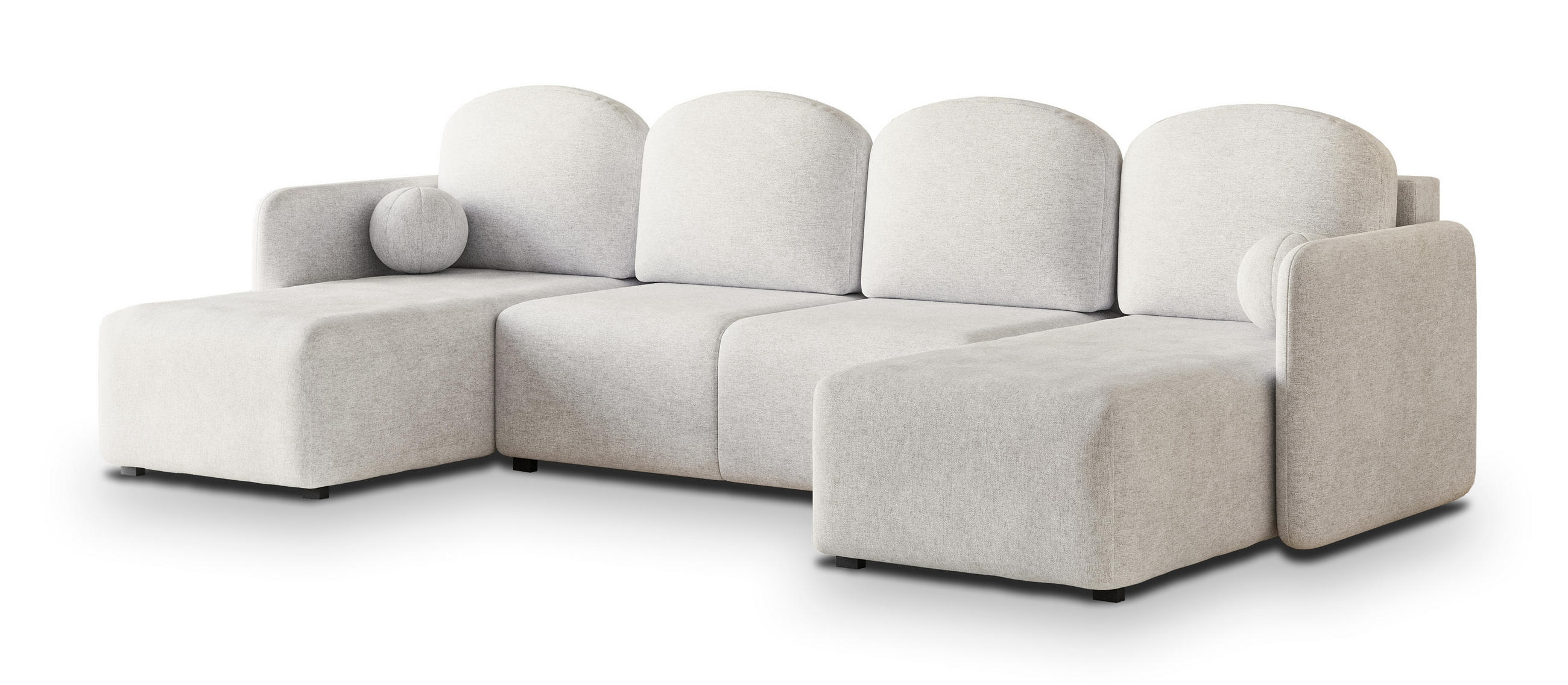 WOHNLANDSCHAFT NUBERO Creme Geflochtener Stoff mit Schlaffunktion - Creme, Holz (285/85/143cm) - MASSENO