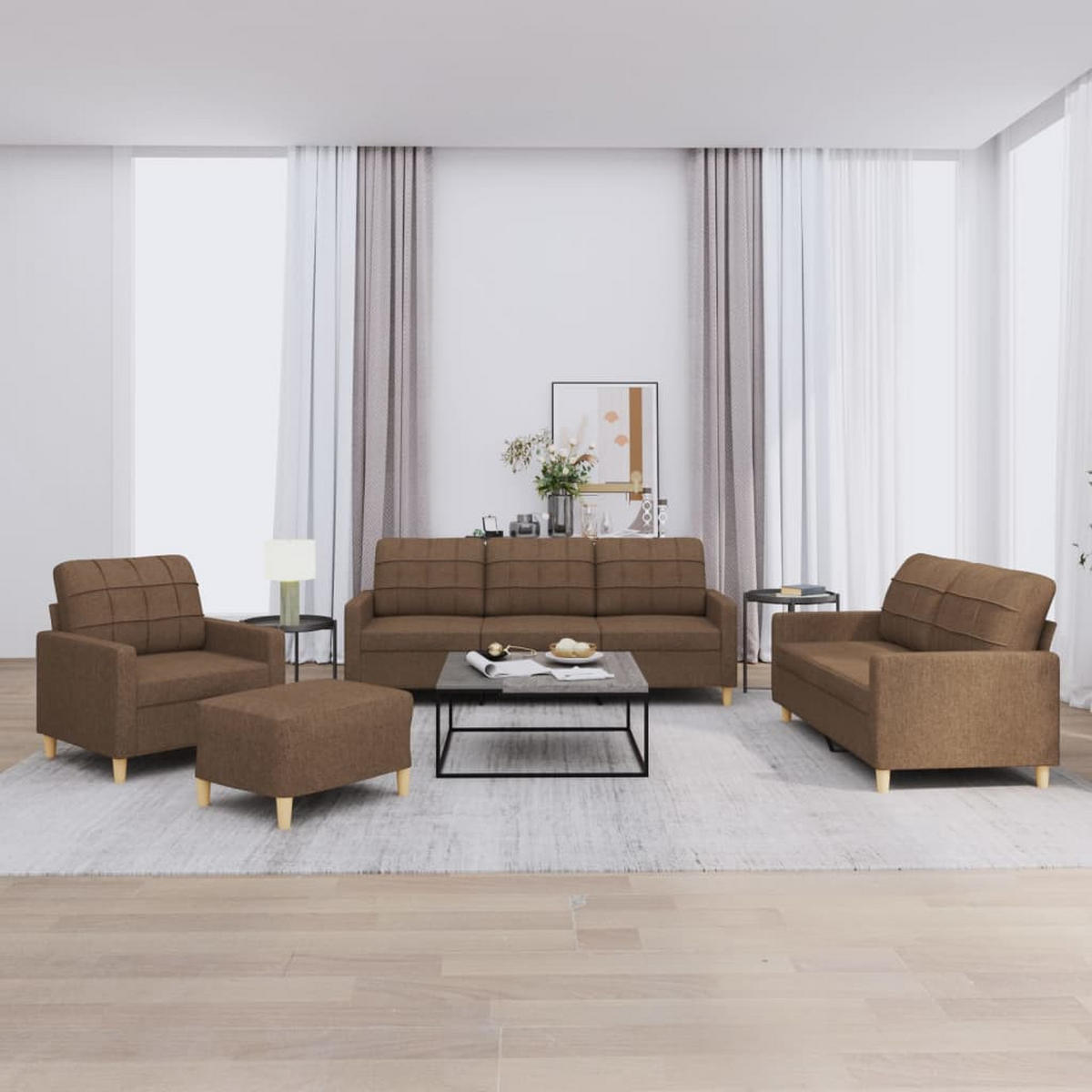 SOFAGARNITUR 4-TLG. Mit Kissen Braun Stoff - Braun, Textil (50/41/60cm) - vidaXL