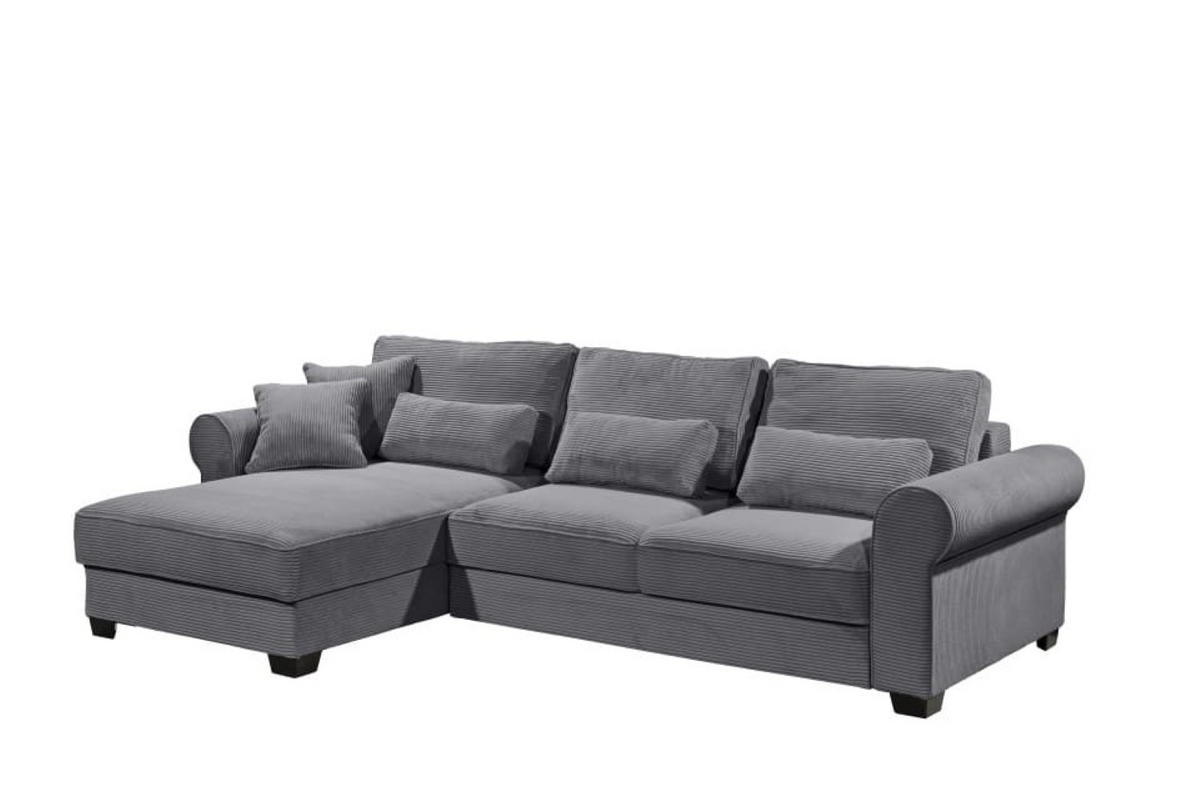 ECKSOFA beidseitig montierbar, Schlaffunktion mit Bettkasten und Nosagfederung in Breitcord - Dunkelgrau/Schwarz, Textil (318/197cm) - ed exciting design