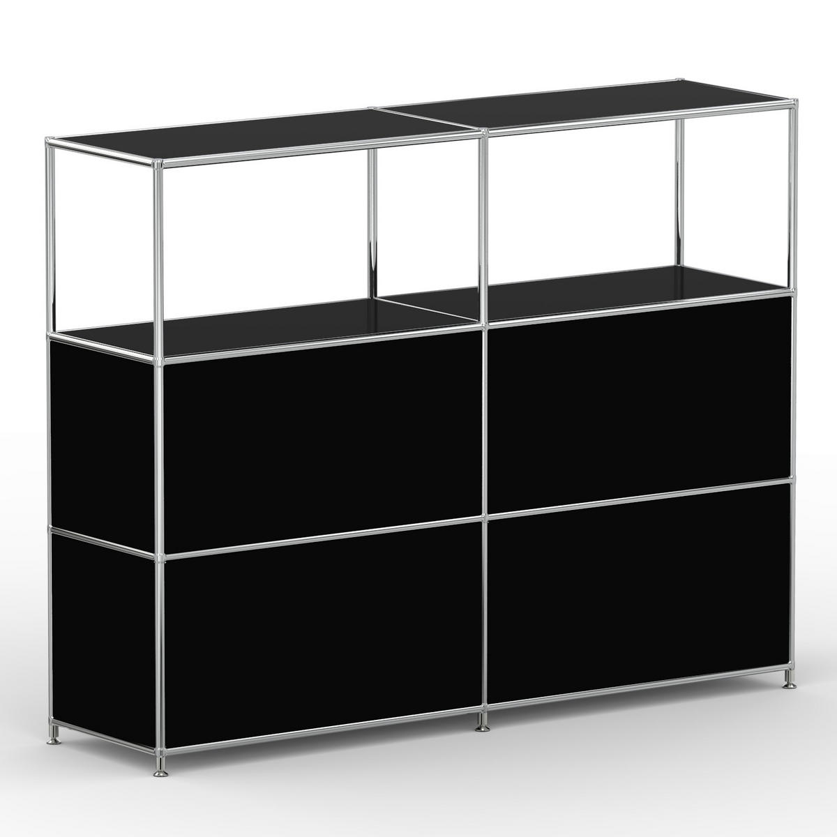 HOCHSCHRANK, 2 offene Fächer, 4 Klappen, Breite 152 cm, Schwarz - Chromfarben/Silberfarben, Metall (40/118/152.2cm) - Versee