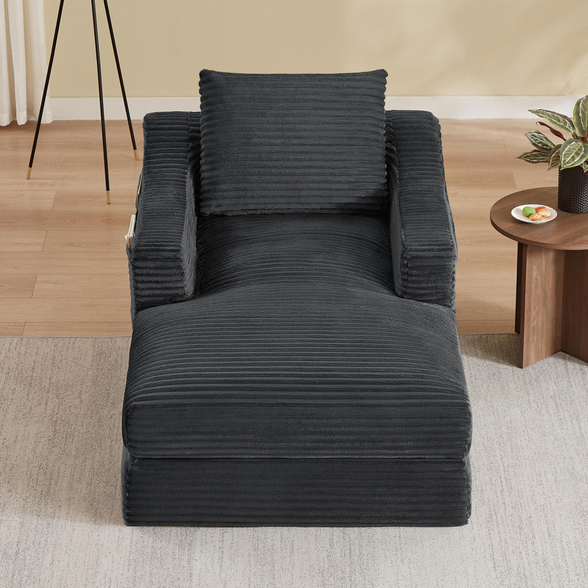 LOUNGESESSEL mit ausziehbarer Unterlage und Cordbezug, Dunkelgrau - Dunkelgrau, Kunststoff (162/68/100cm) - Redom