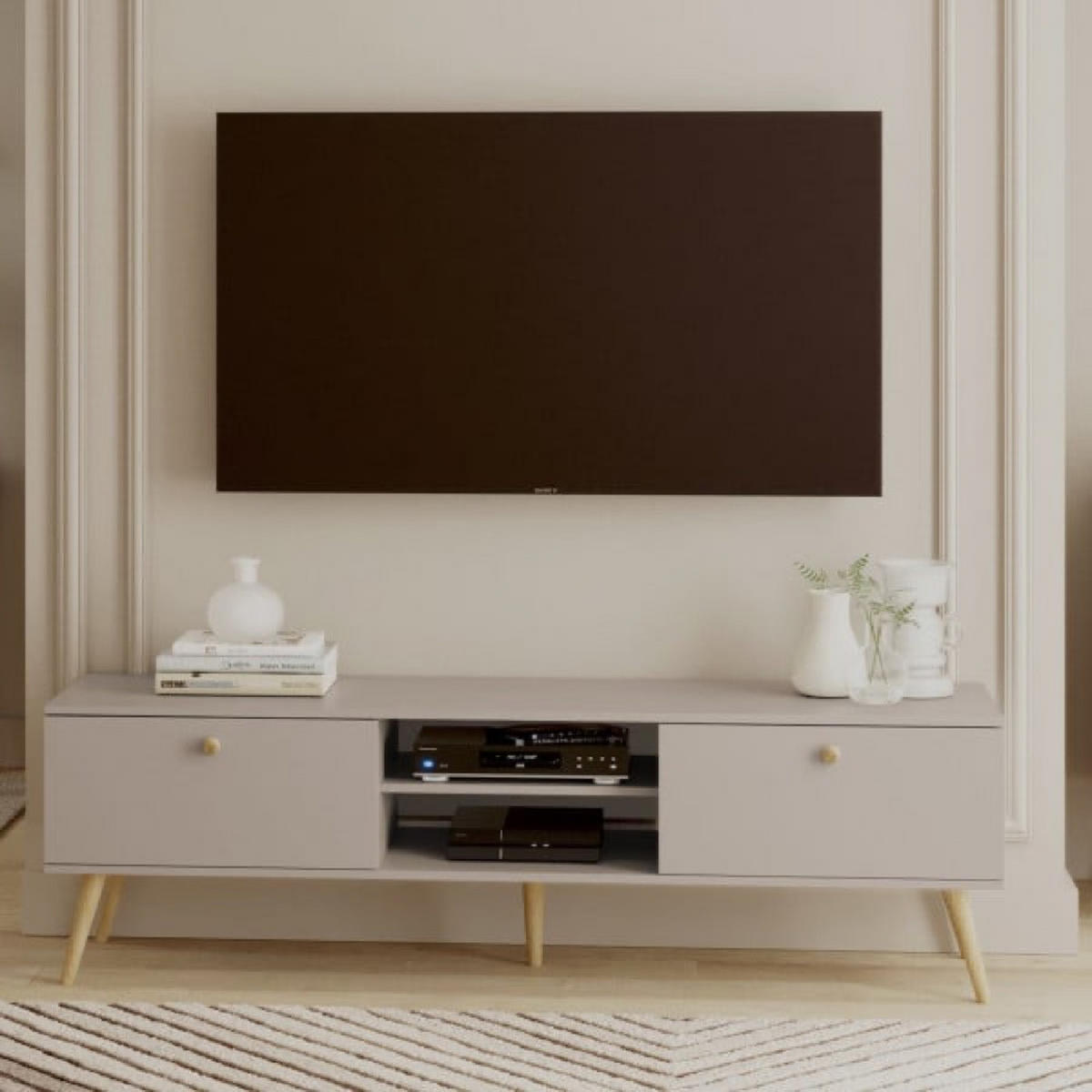 TV-SCHRANK Kaschmir Boho Mit Holzbeinen - Beige, Holzwerkstoff (170/50/41cm) - Sepro Meble