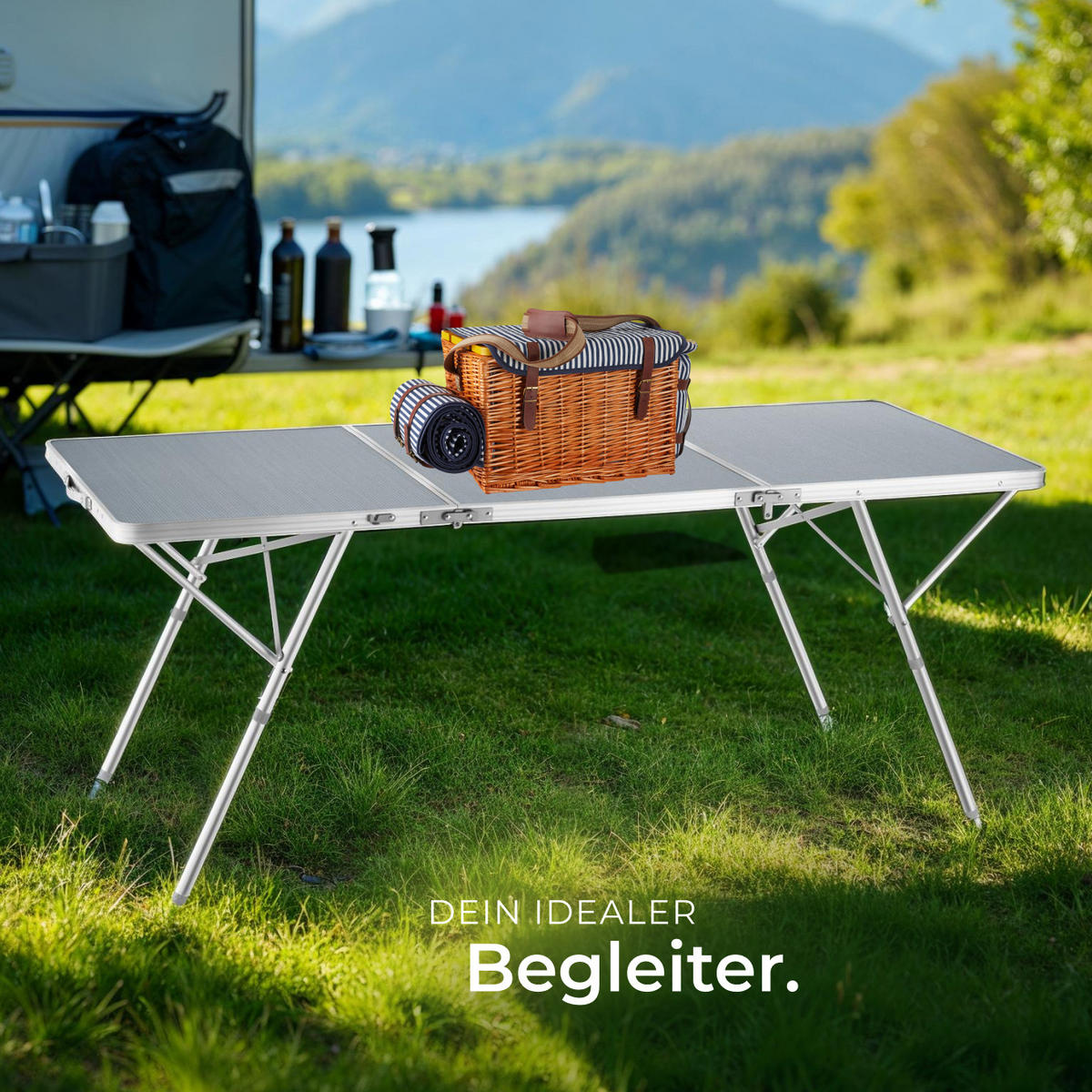 CAMPINGTISCH Jumbo,180 x 70 x 70,5 cm,silber - Silberfarben, Metall (180/70/70.5cm) - tectake