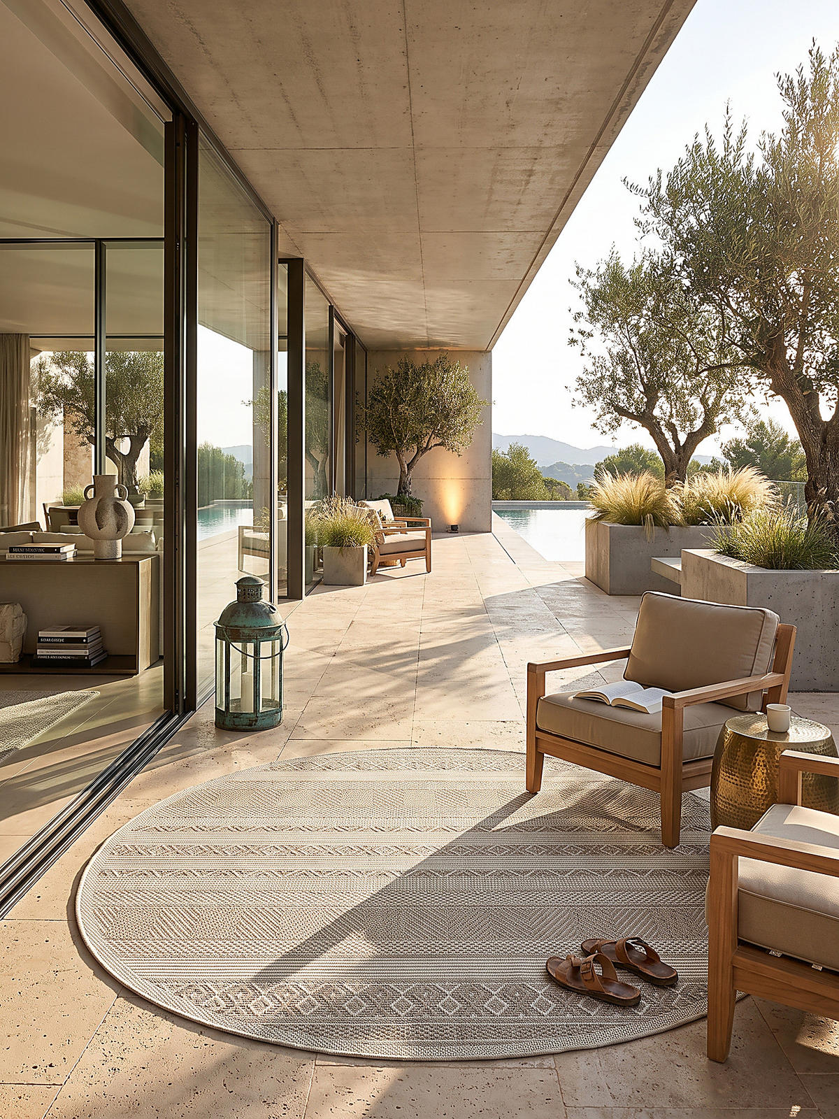 TEPPICH Flachgewebe ESERA Gestreift Polypropylen Beige 120 x 120 cm - Beige, Textil (120/120cm) - KADIMA DESIGN