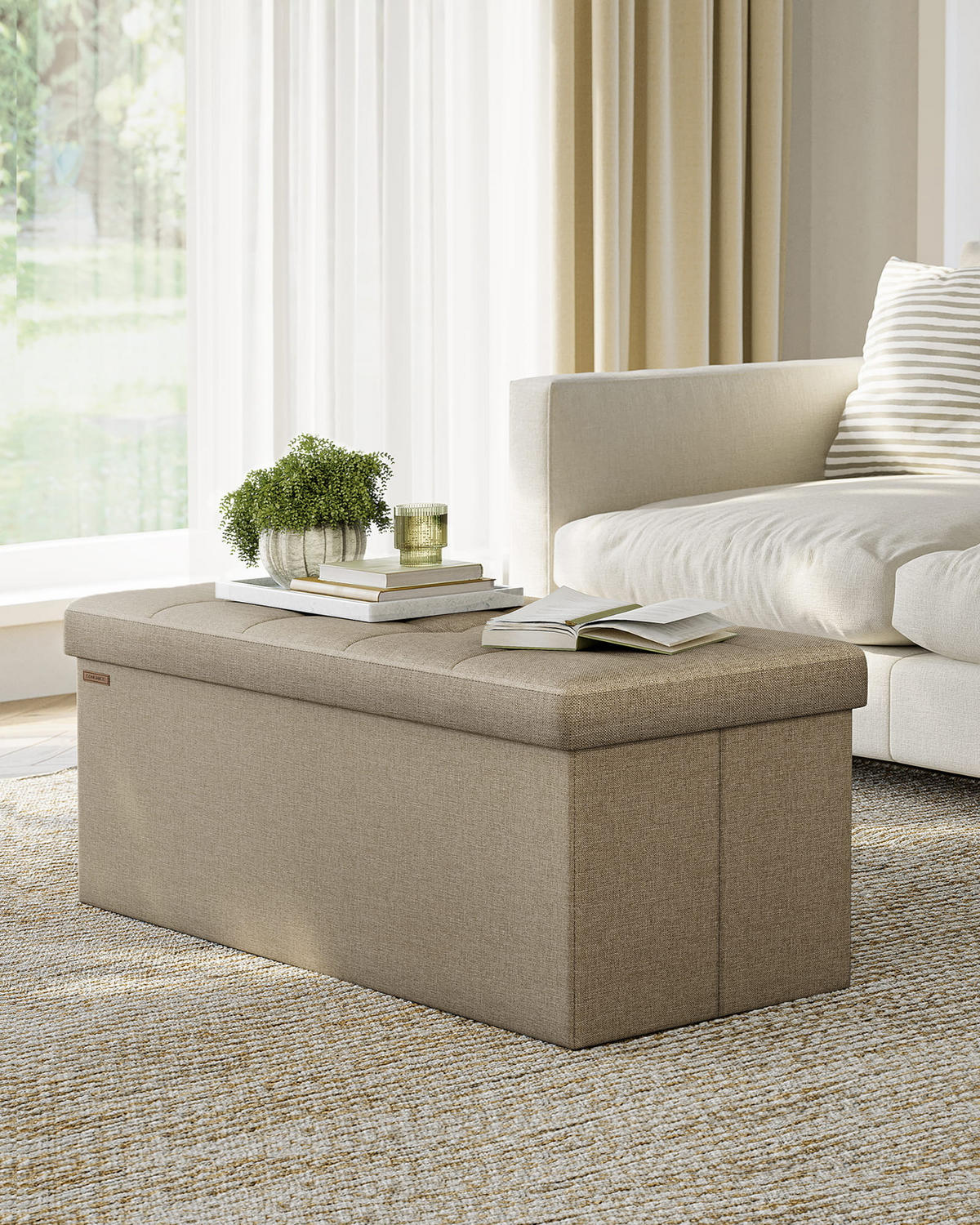 TRUHENBANK Helltaupe 110x38 cm Klappbar - Taupe, Holzwerkstoff (110/38/38cm)