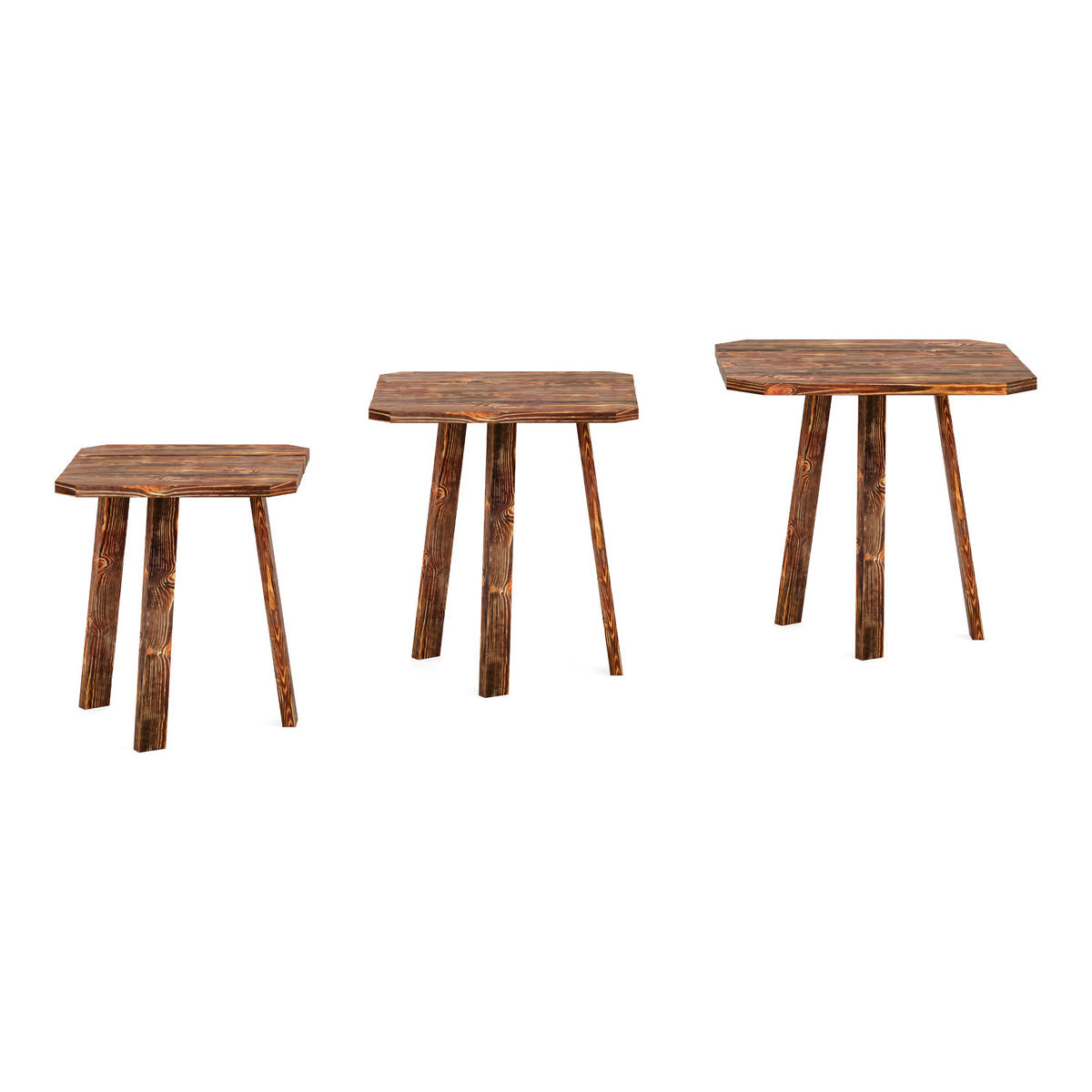BEISTELLTISCH-SET 3 TLG. Masku - Dunkelbraun, Holz (30/30/50cm) - [en.casa]