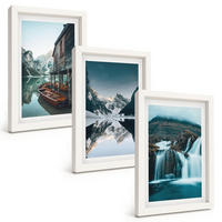 BILDER SET 3er Set - 20x30 cm Weißer Rahmen - Berglandschaften Wasserfall See - Weiß, Kunststoff (20/30cm) - TULUP