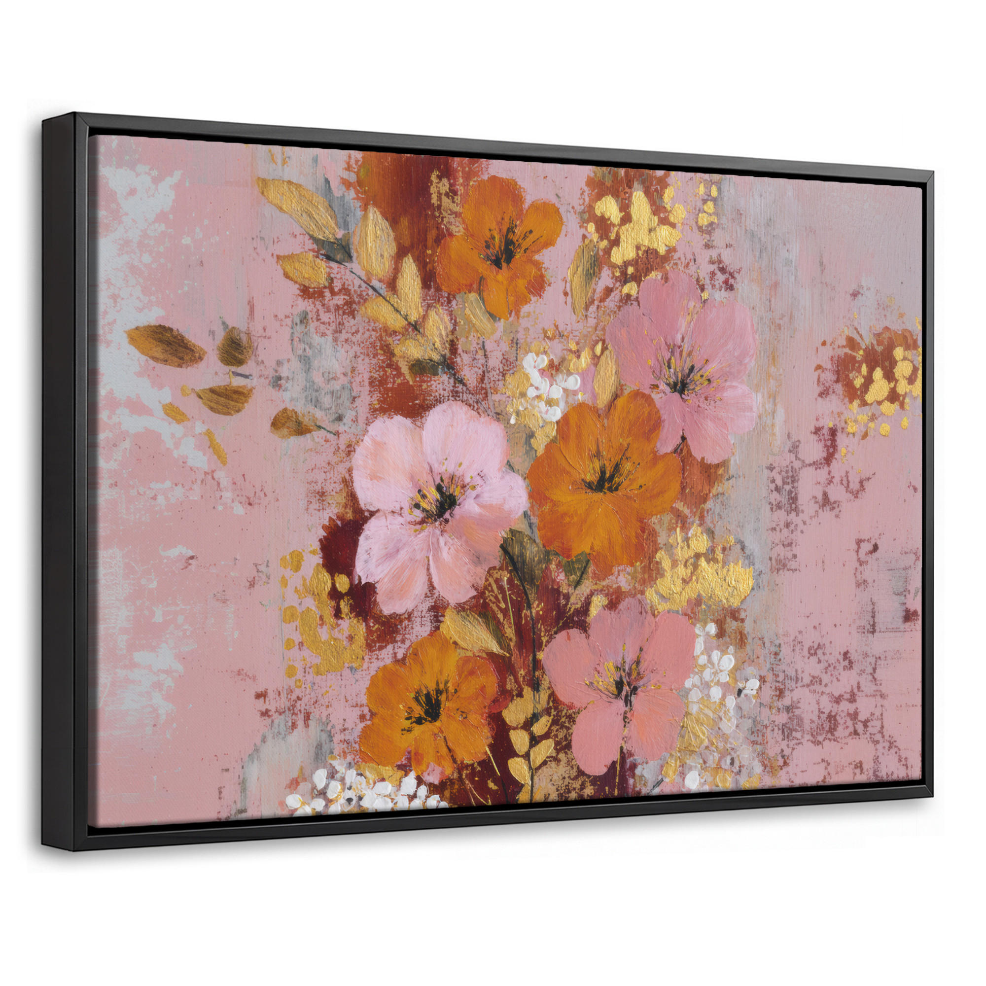 LEINWAND Bilder mit Rahmen - Malerei - Blumen - Rustikal - Rosa - 60x40 - Altrosa, Textil (60/40cm) - MuchoWow