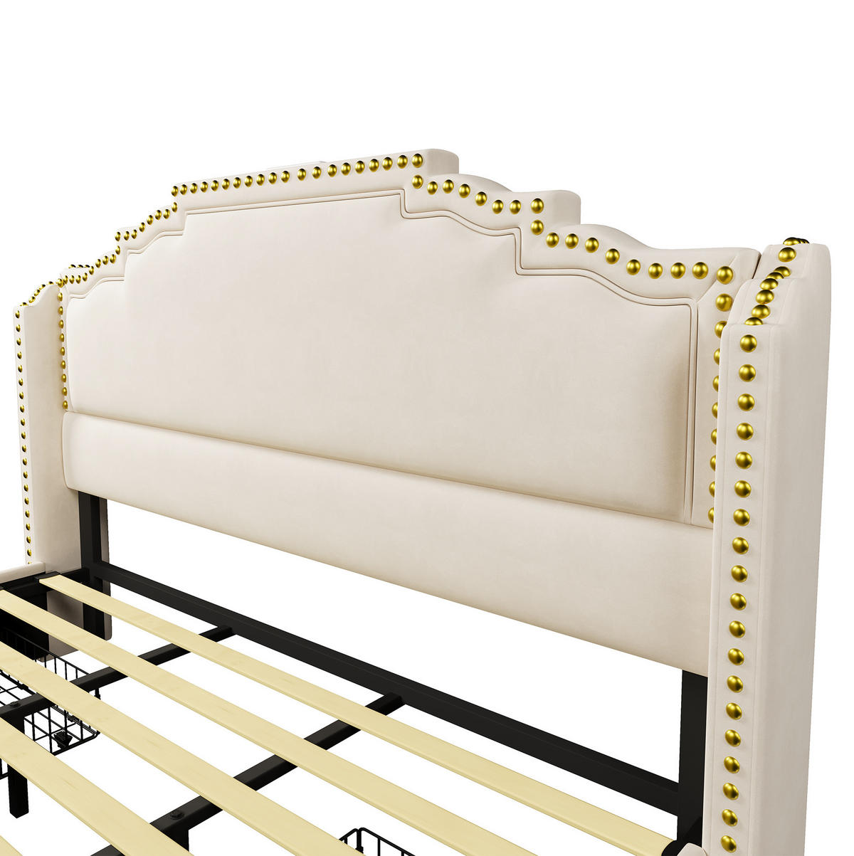 POLSTERBETT 180/200 cm mit LED-Beleuchtung, USB- und Type-C-Anschluss, 4 Schubladen und Lattenrost, Beige - Beige, Textil (180/200cm) - Redom