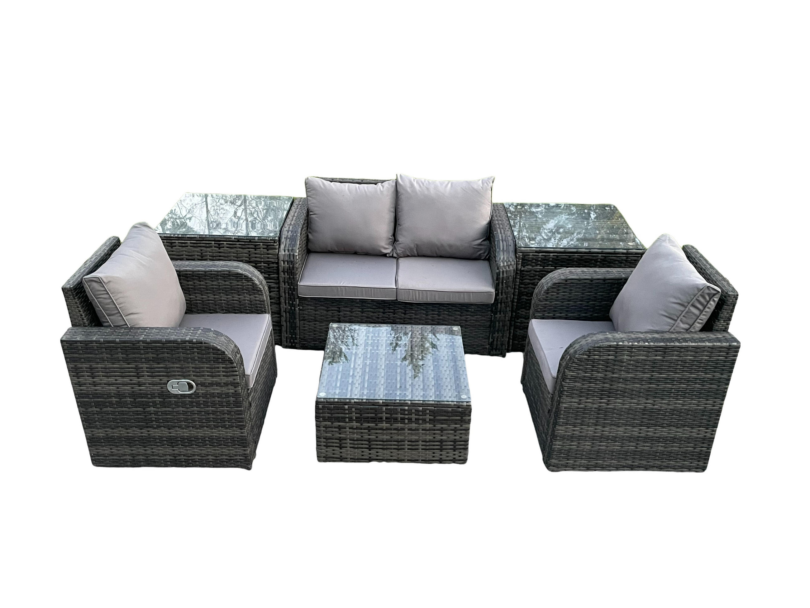 LOUNGESOFA-SET Polyrattan Dunkelgrau 4-Sitzer - Dunkelgrau, Metall - Fimous