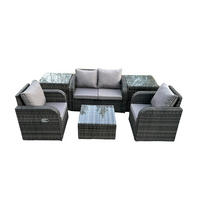 LOUNGESOFA-SET Polyrattan Dunkelgrau 4-Sitzer - Dunkelgrau, Metall - Fimous