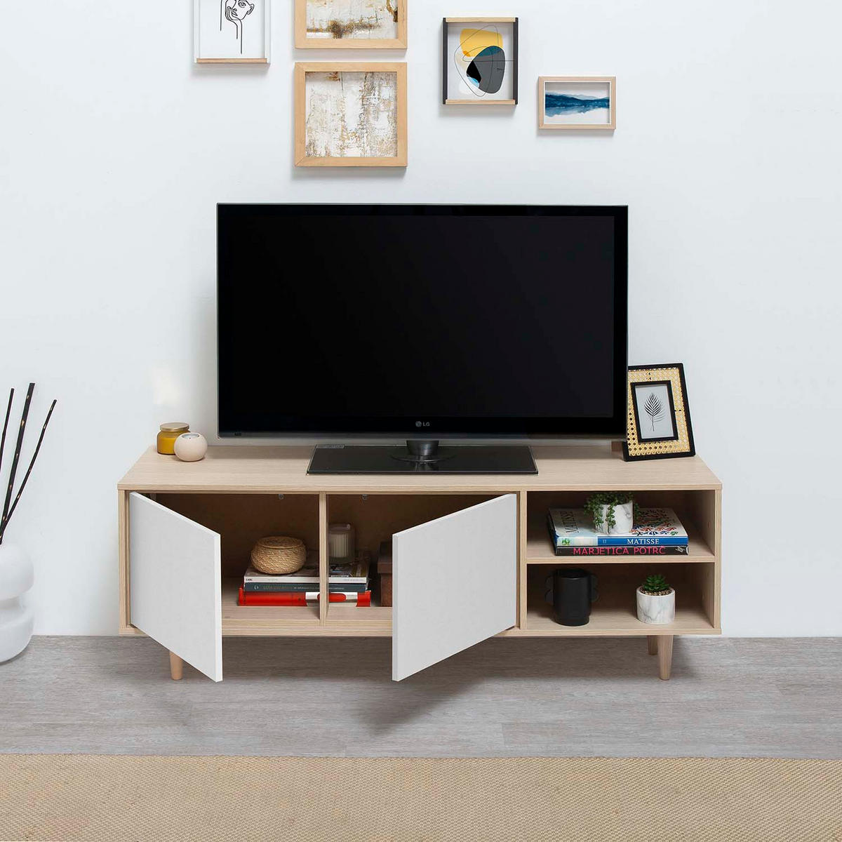 TV-ELEMENT Denia 2 Türen Eiche/Weiß - Weiß, Holzwerkstoff (140/53/40cm) - VS Venta-stock