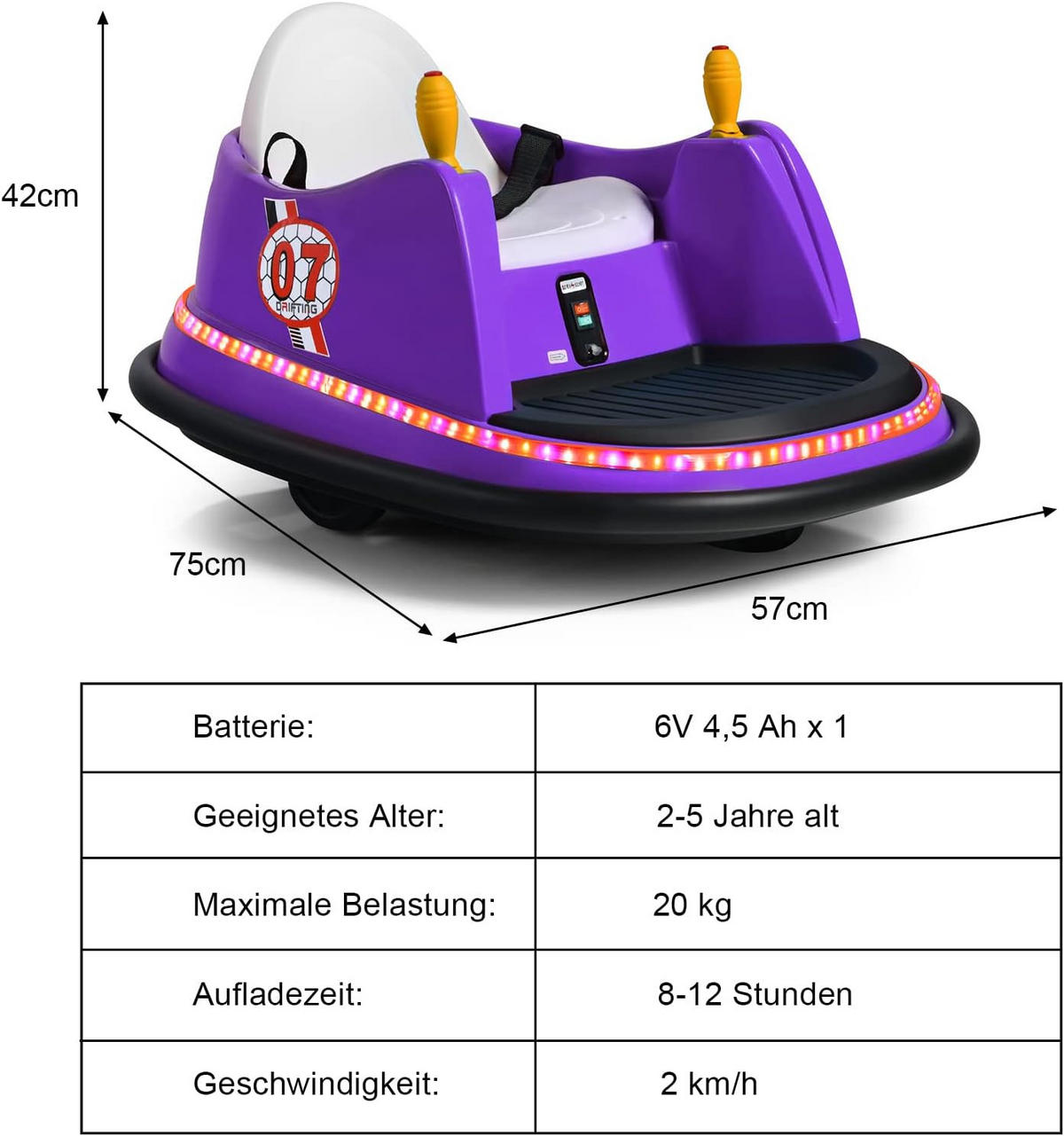 AUTOSCOOTER 6V Kinder Lila - Lila, Kunststoff (75/42/57cm) - COSTWAY