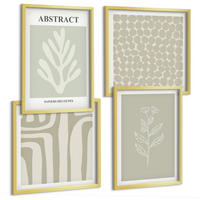 BILDER SET 4er Set - 50x50 cm & 40x60 cm Goldrahmen - Pflanzen- und geometrische Muster - Goldfarben, Kunststoff (50/50cm) - TULUP