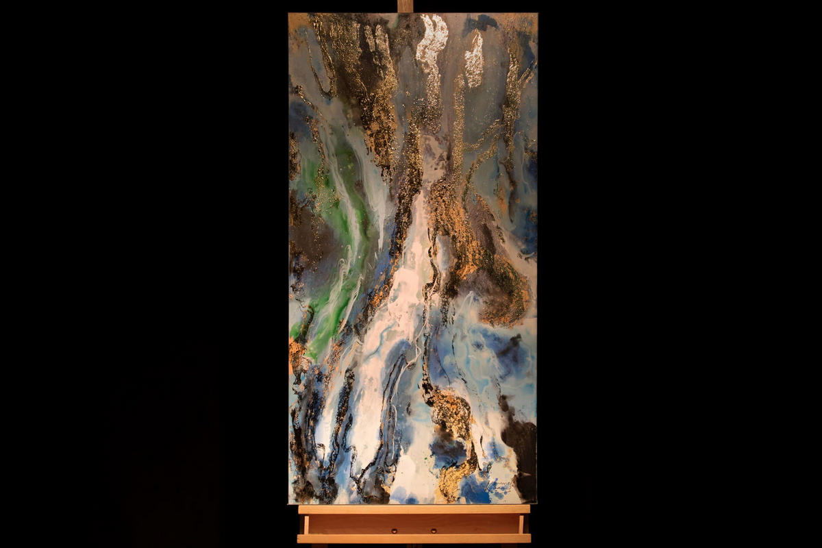 ACRYLBILD HANDGEMALT 60/120 cm - Blau/Weiß, Holz/Textil (1.7/120cm) - KUNSTLOFT