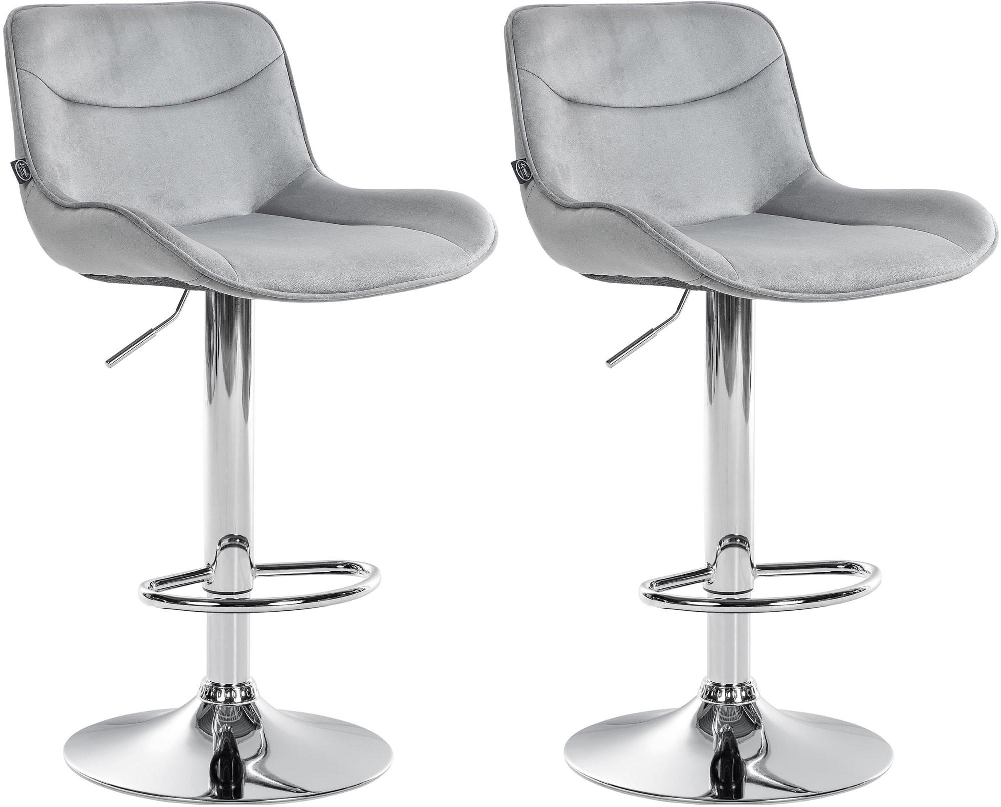 BARHOCKER 2er Set Samt grau - Chromfarben/Grau, Textil/Metall (49/85/51cm) - CLP