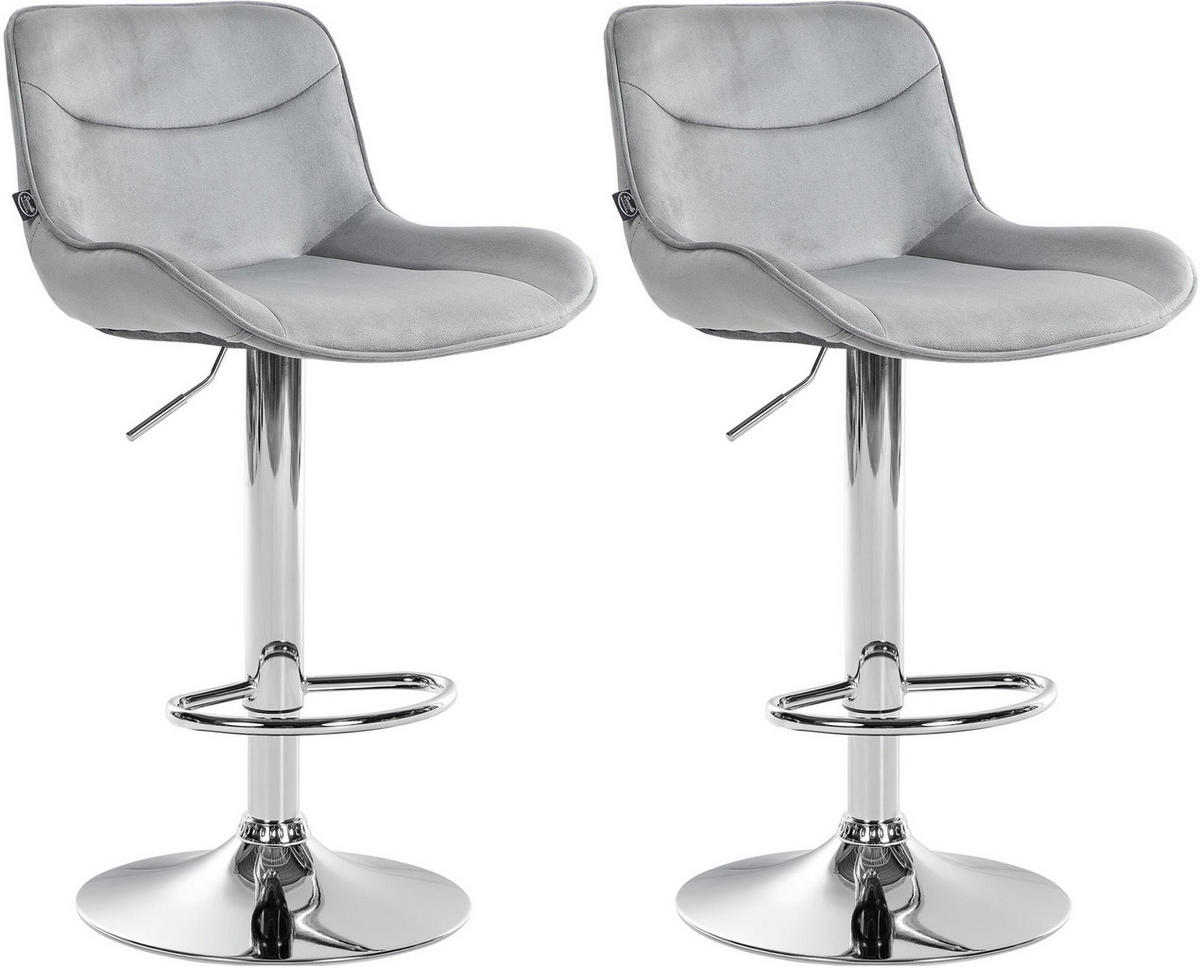 BARHOCKER 2er Set Samt grau - Chromfarben/Grau, Textil/Metall (49/85/51cm) - CLP