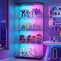 GLASVITRINE LED Schwarz mit 2 Tür 4 Etagen mit Schloss,80.49x36.49x163.9cm - Schwarz, Glas (36.49/163.9/80.49cm) - BPKADHY