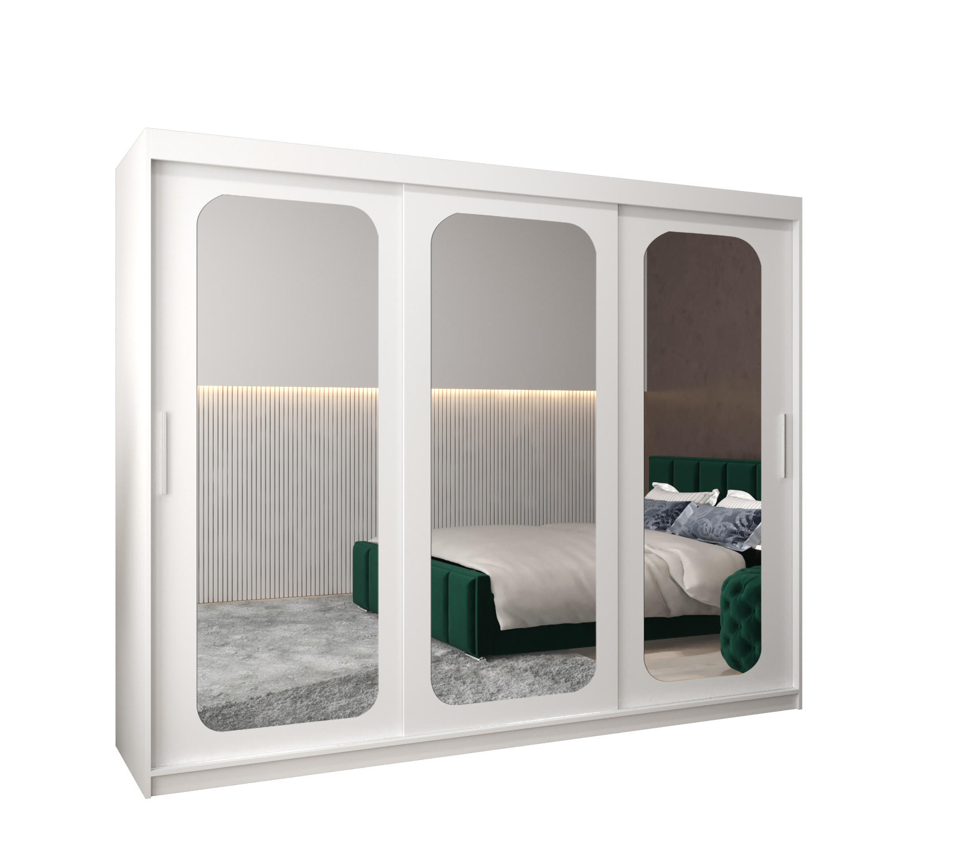 SCHWEBETÜRENSCHRANK 200/250/62 3-türig - Silberfarben/Weiß, Holz/Kunststoff (250/200/62cm) - MÖBEL KRYSPOL