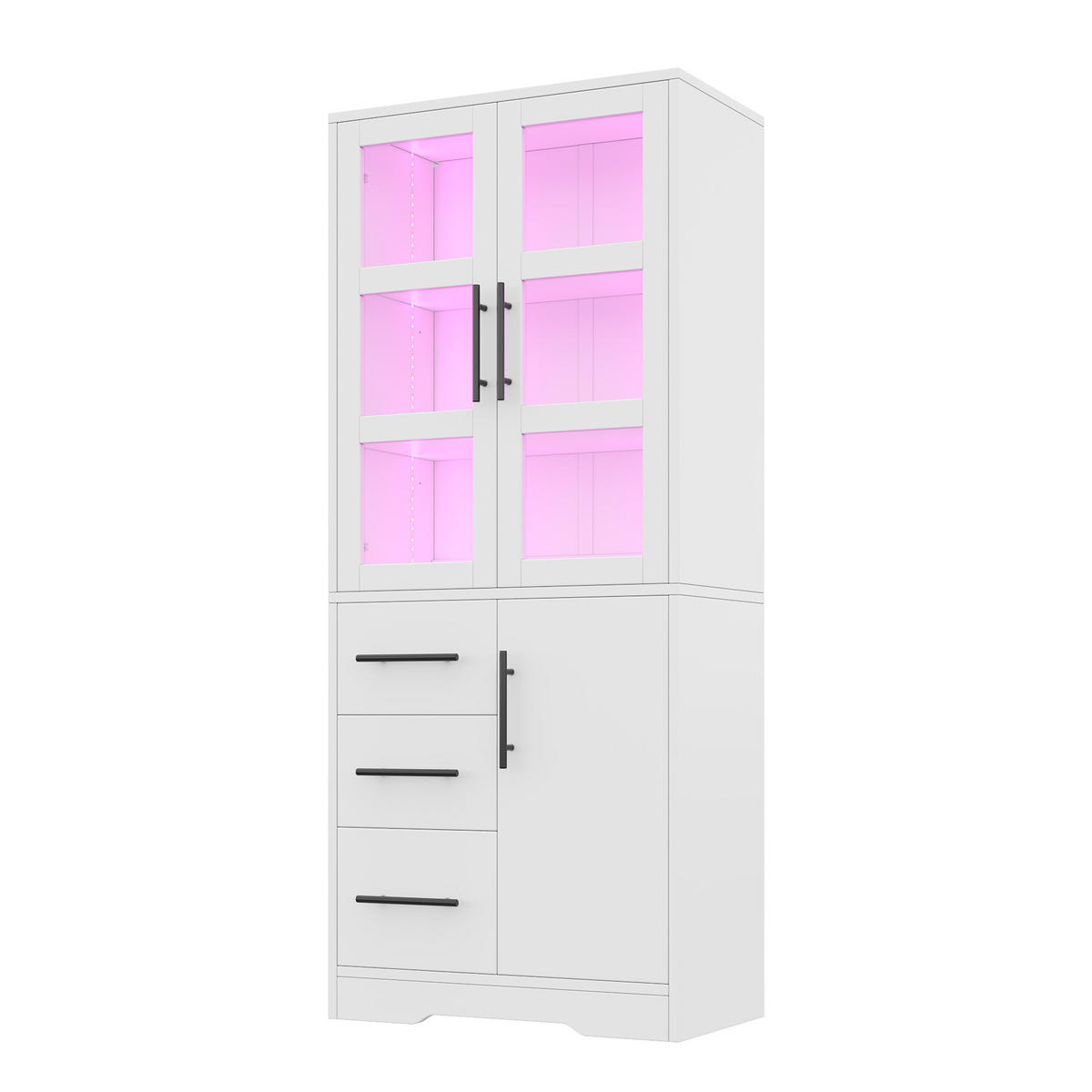 BUFFET Multifunktionaler Vitrinenschrank mit LED Lichtband, Glastüren und verstellbaren Böden Weiß modern MDF/Glas - Weiß, Glas/Holzwerkstoff (72/170/35cm) - EVRYAE