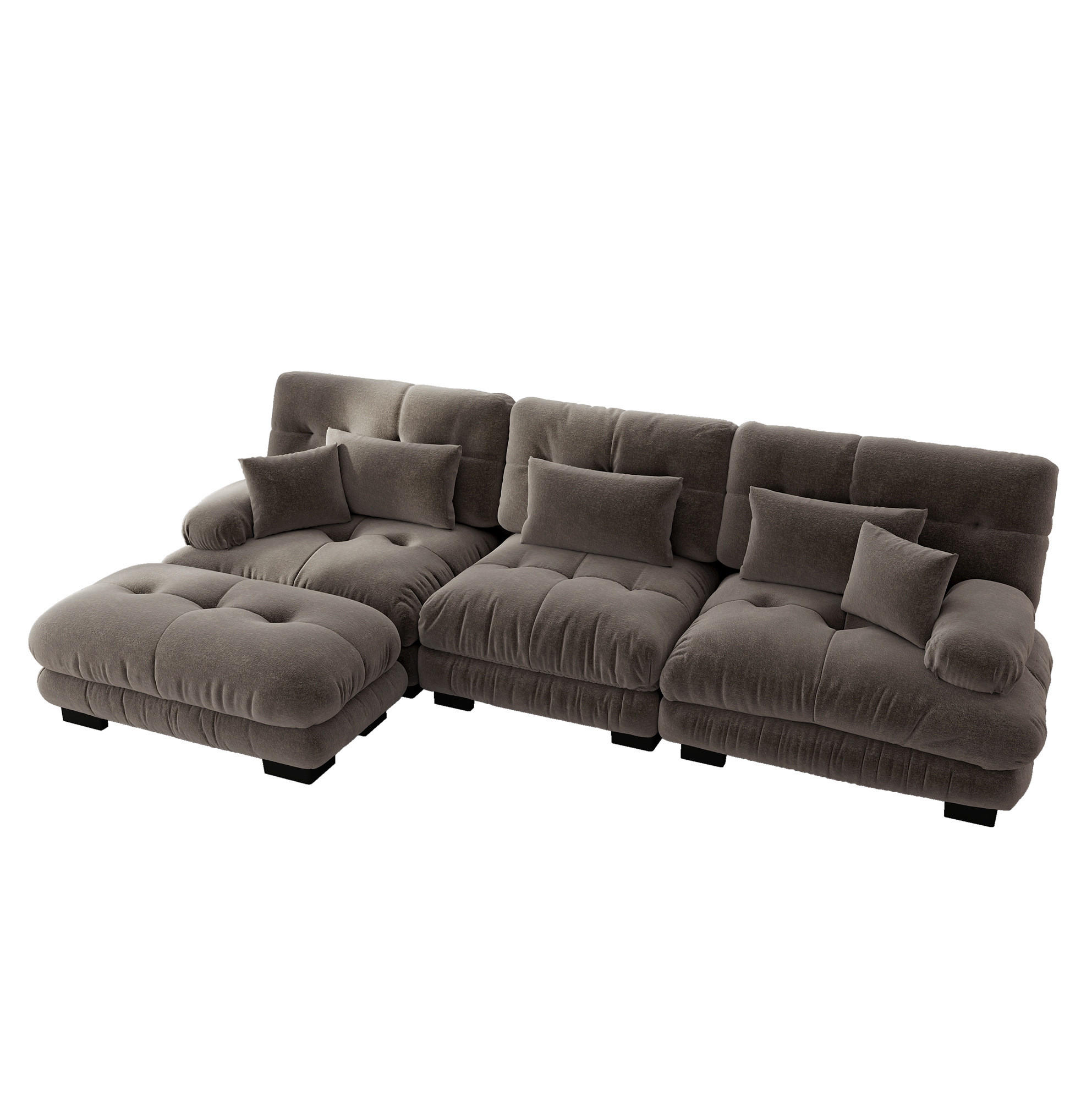 ECKSOFA aus Chenille in Braun mit Ottomane & flexiblem Aufbau - Braun, Textil (145/313cm) - Modfu