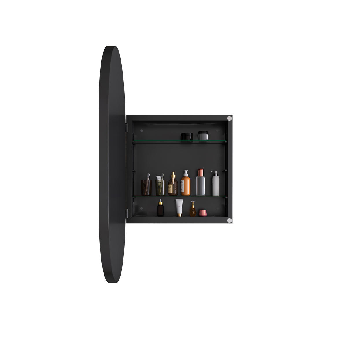 SPIEGELSCHRANK oval mit schwarzem Metallrahmen – Wandschrank mit Spiegel & verstellbaren Ablagen, für Bad, Wohn- & Schlafzimmer - Schwarz, Metall (51.5/12/85cm) - Ej. Life