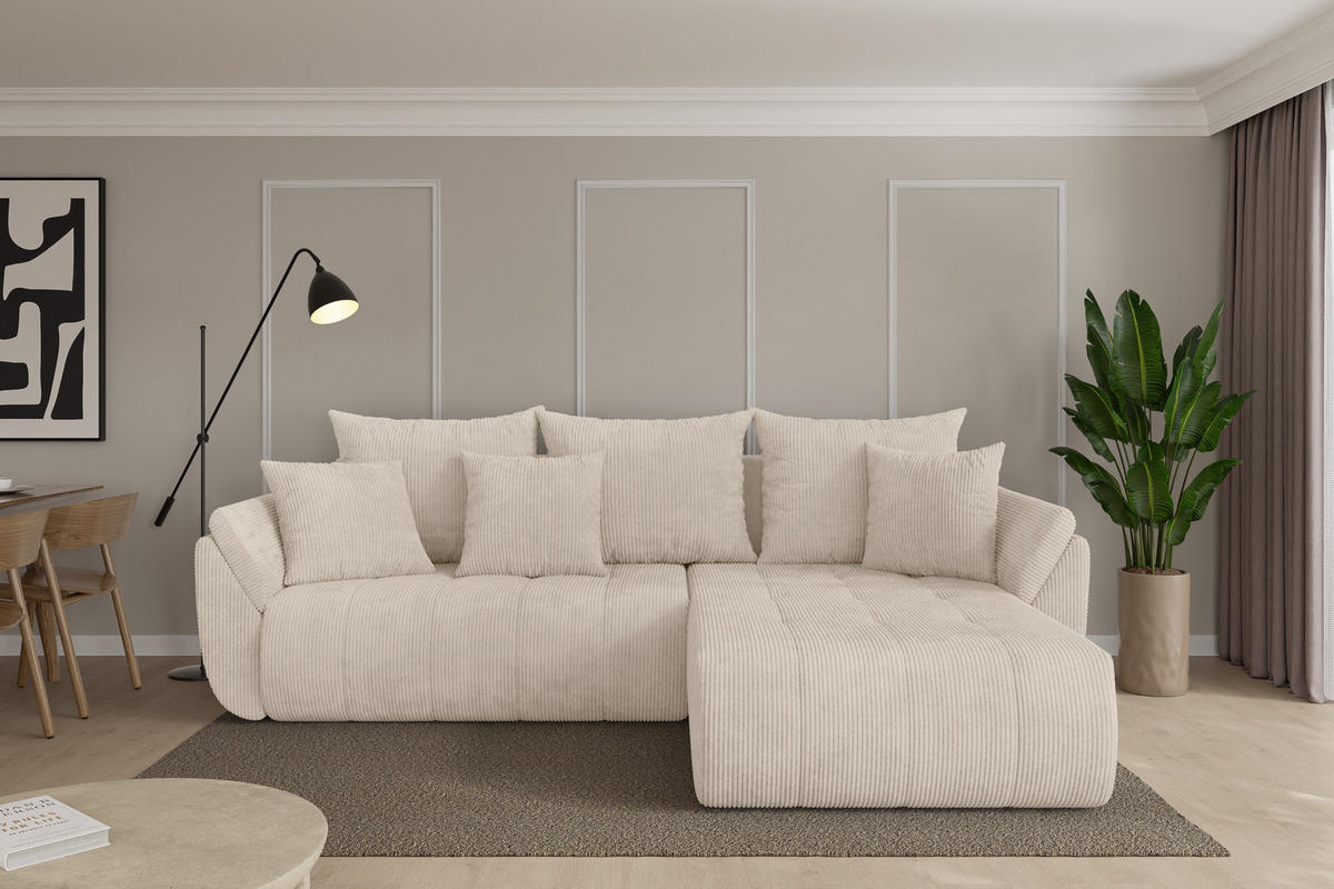 ROHOVÁ SEDAČKA s funkcí spaní, otoman vpravo TOKO-L 277x194x86 béžová manšestr - černá/béžová, kompozitní dřevo/textil (277/194cm) - ALTDECOR