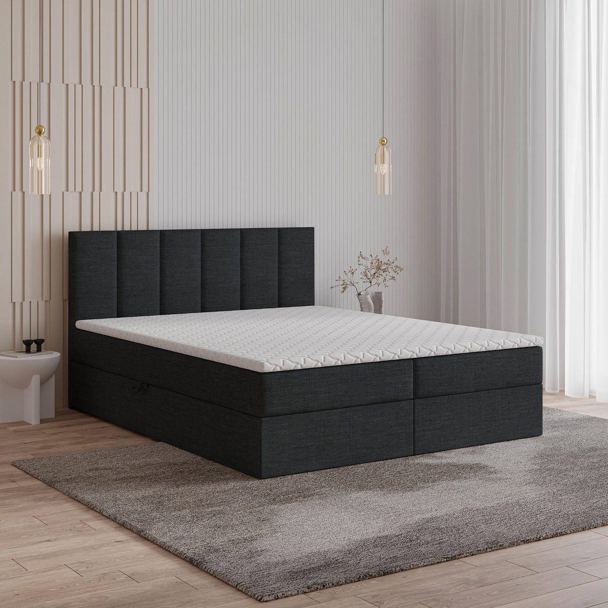 POSTEL BOXSPRING MERIL 140x200 cm, s matrací a úložným prostorem, černá - černá, kompozitní dřevo/textil (140/200cm) - MASSENO