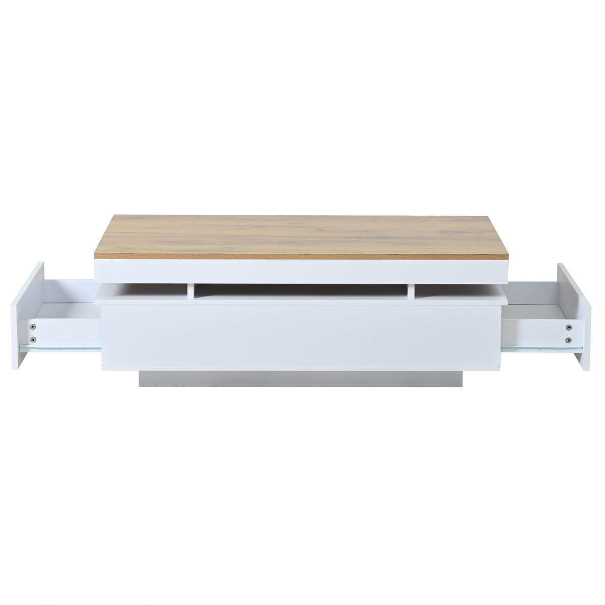 COUCHTISCH 100/50 cm mit 2 Schubladen, LED-Beleuchtung und USB in Weiß/Holzfarben - Weiß, Holzwerkstoff (100/50/35cm) - BEAOK