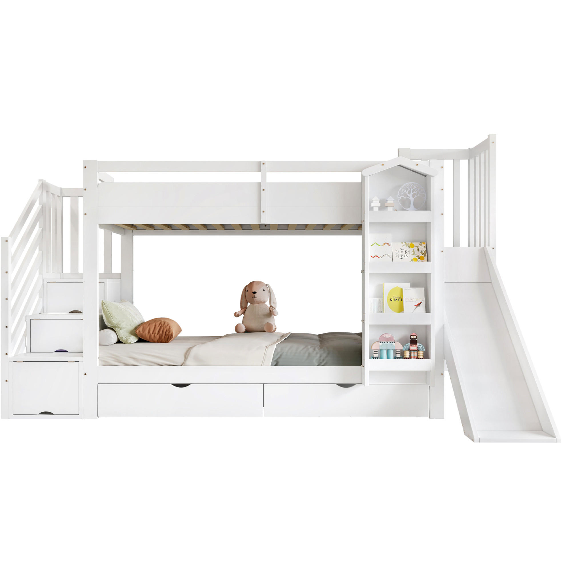 ETAGENBETT 90/200 cm Weiß mit Kinderrutsche ohne Matratze - Weiß, Holz (90/200cm) - MIVRAY