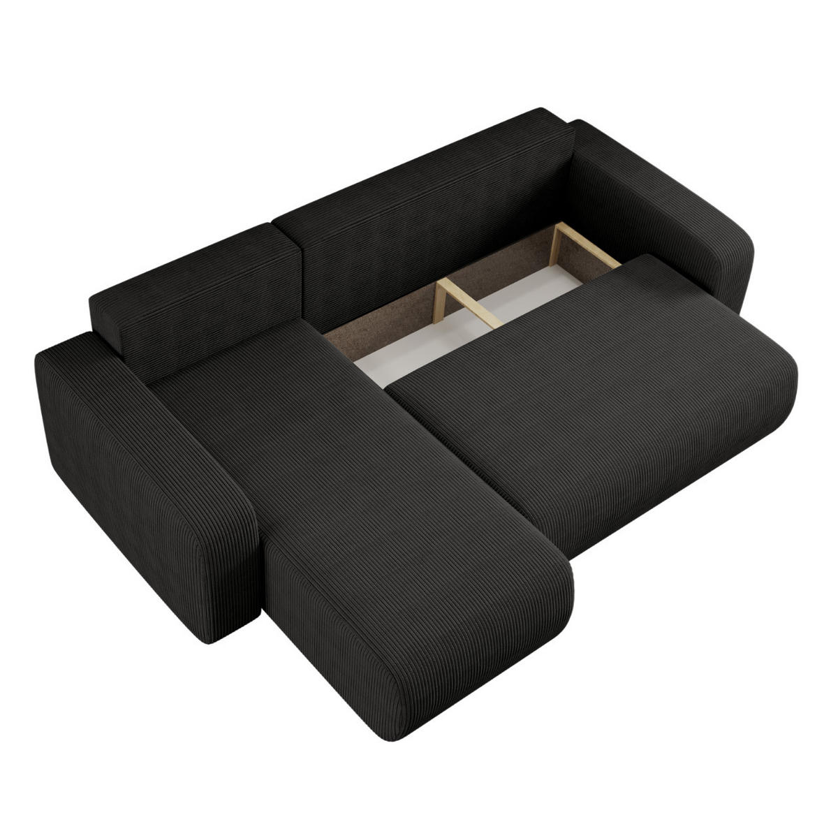 ECKSOFA L-FORM Schlaffunktion Und Bettkasten Eckcouch MILANO L Stoff Dicker Cord Schwarz Links - Schwarz, Holz/Textil (142/244cm) - Kaiser Möbel