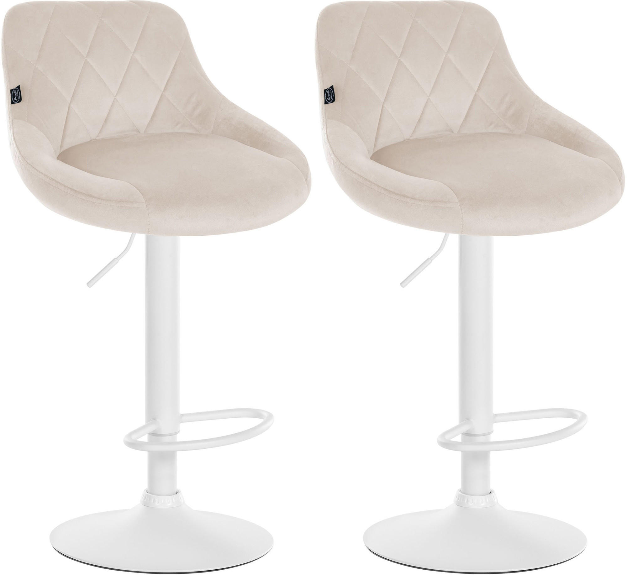 BARHOCKER 2er Set Samt creme - Creme/Weiß, Textil/Metall (46/83/49cm) - CLP
