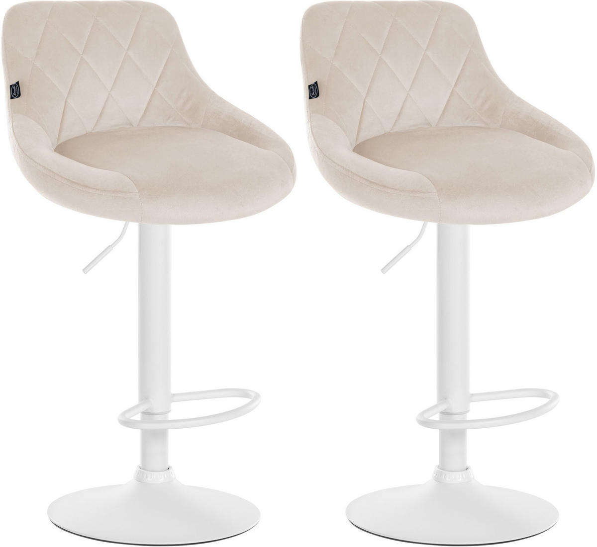 BARHOCKER 2er Set Samt creme - Creme/Weiß, Textil/Metall (46/83/49cm) - CLP