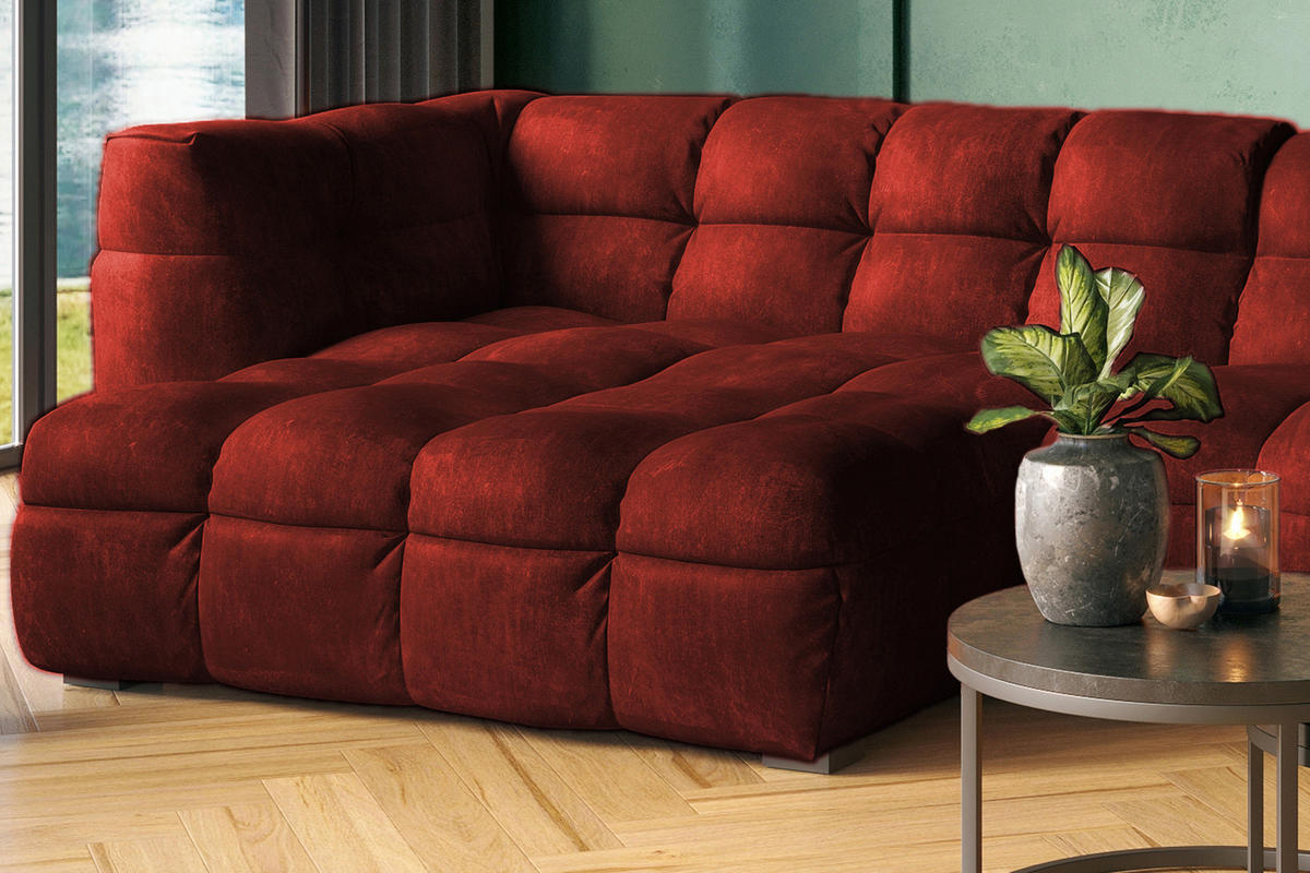 ECKSOFA RIO Bordeaux Velvet - Bordeaux/Schwarz, Textil (319/170cm) - KAWOLA