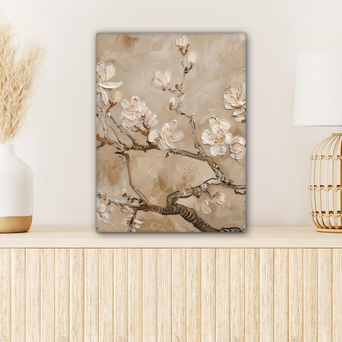 LEINWANDBILD - Blumen - Modern - Beige - Weiß - Blüte - 30x40 - Bilder - Beige, Textil (30/40cm) - MuchoWow