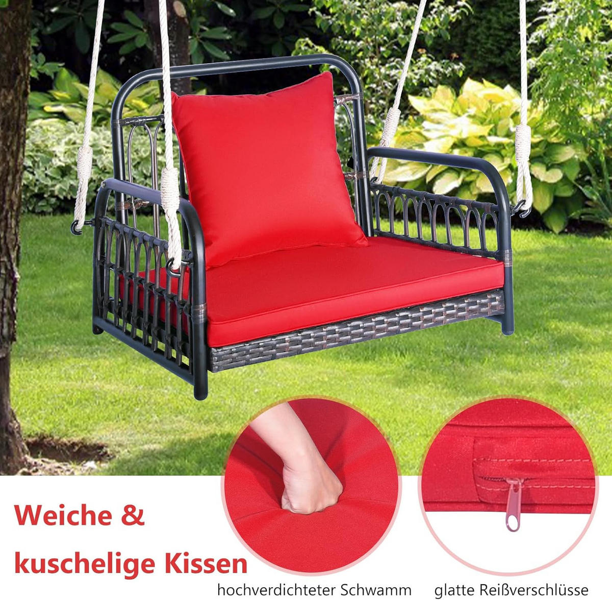 TERRASSENSCHAUKEL ‎Rot - Rot, Metall (80/57.5/65cm) - COSTWAY