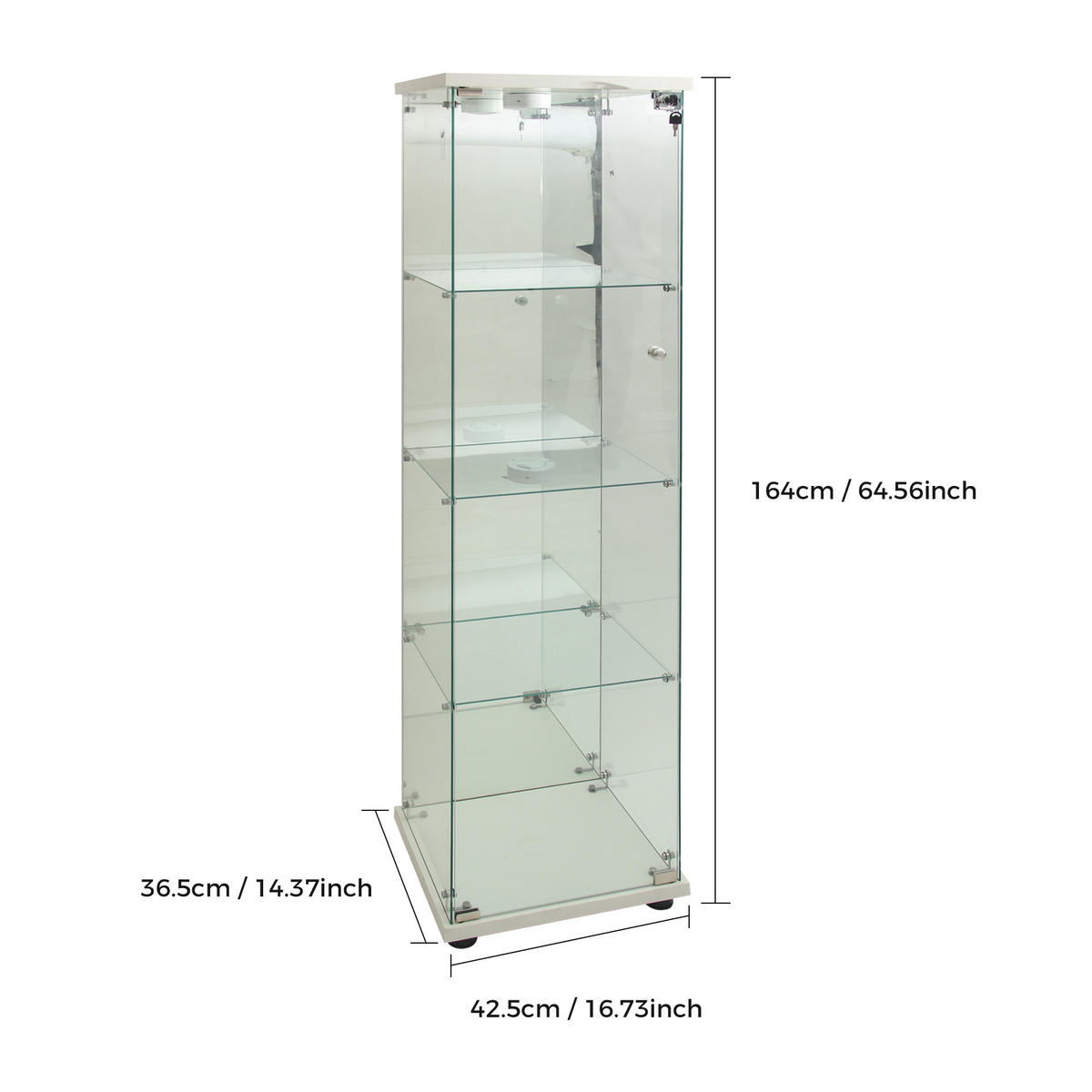GLASVITRINE mit 4 Einlegeböden, Einzeltür, LED-Beleuchtung und Sicherheitsschloss, weiß - Weiß, Metall (36.5/164/42.5cm) - BRILVERDE