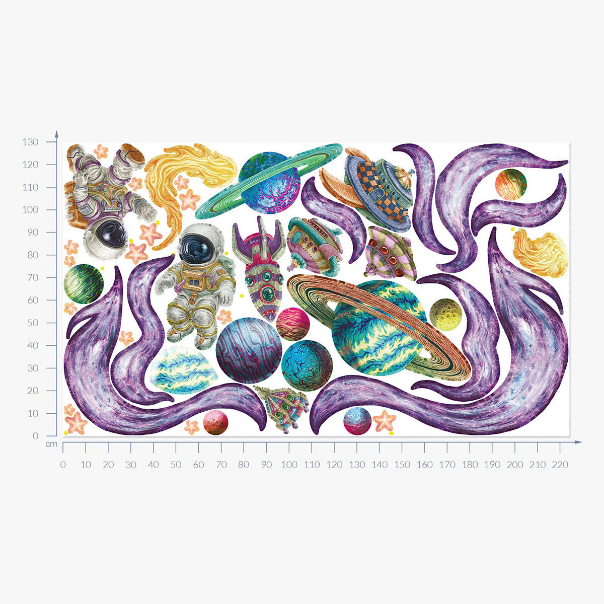 WANDAUFKLEBER 130x224cm - Planeten im Weltraum - Multicolor, Kunststoff (130/224/0.1cm) - Wallfluent