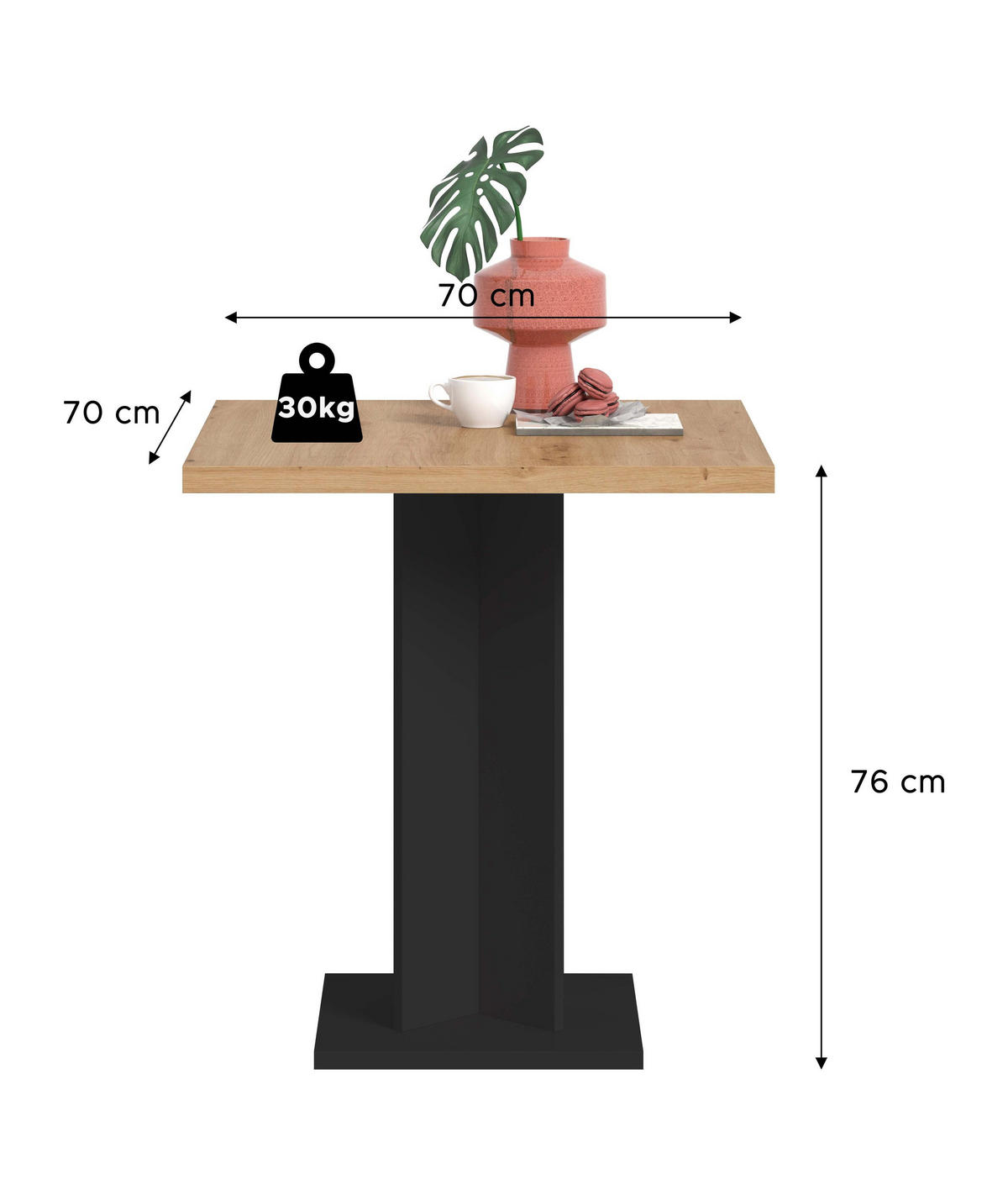 ESSTISCH GUSTAV (B/H/T: ca. 70/76/70 cm) in schwarz/Artisan Eiche Nachbildung - Schwarz, Holzwerkstoff (70/70/76cm)