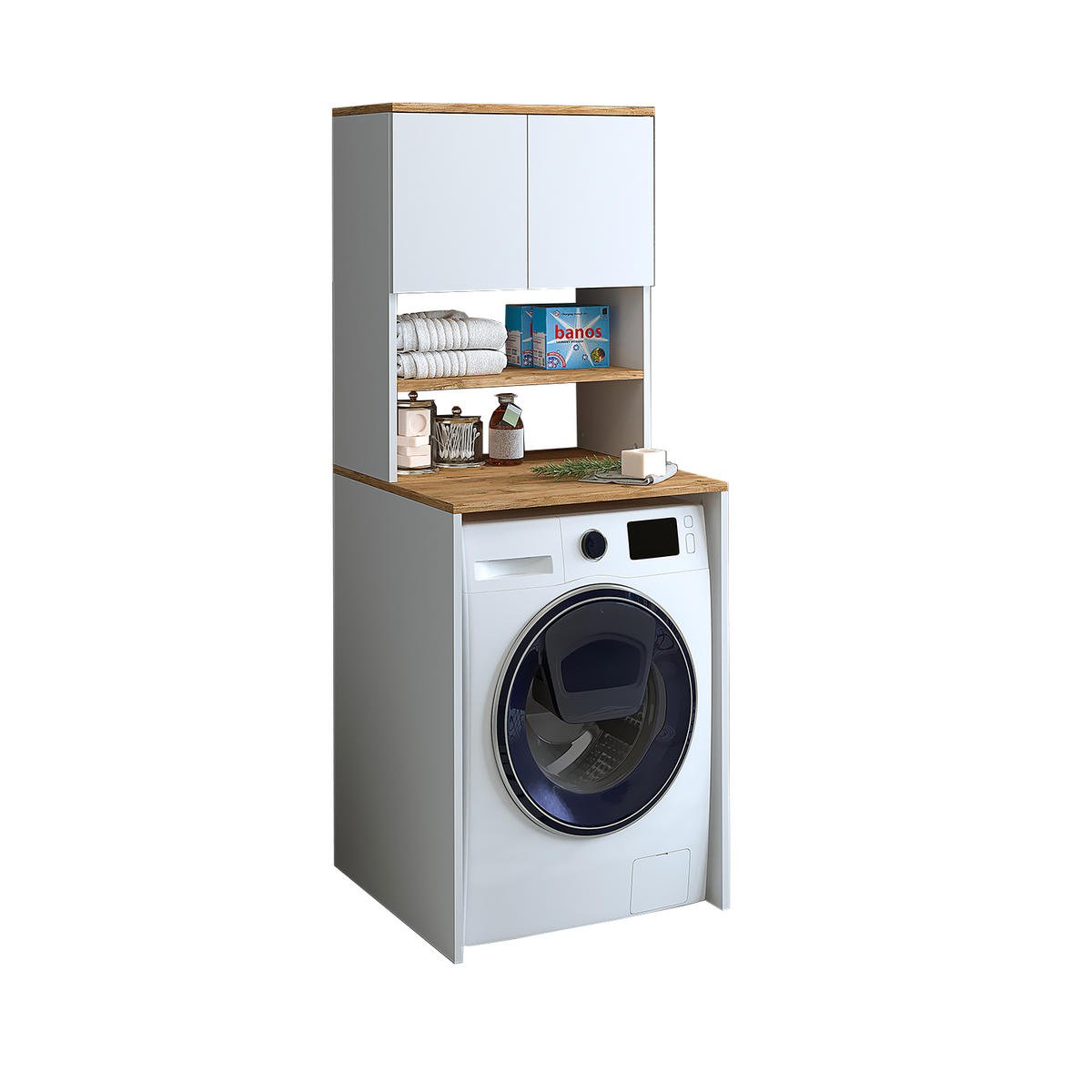 WASCHMASCHINENSCHRANK Atlantic III 65cm Breit, 181cm Hoch - Eiche Bianco, Holzwerkstoff (65/181/60cm)