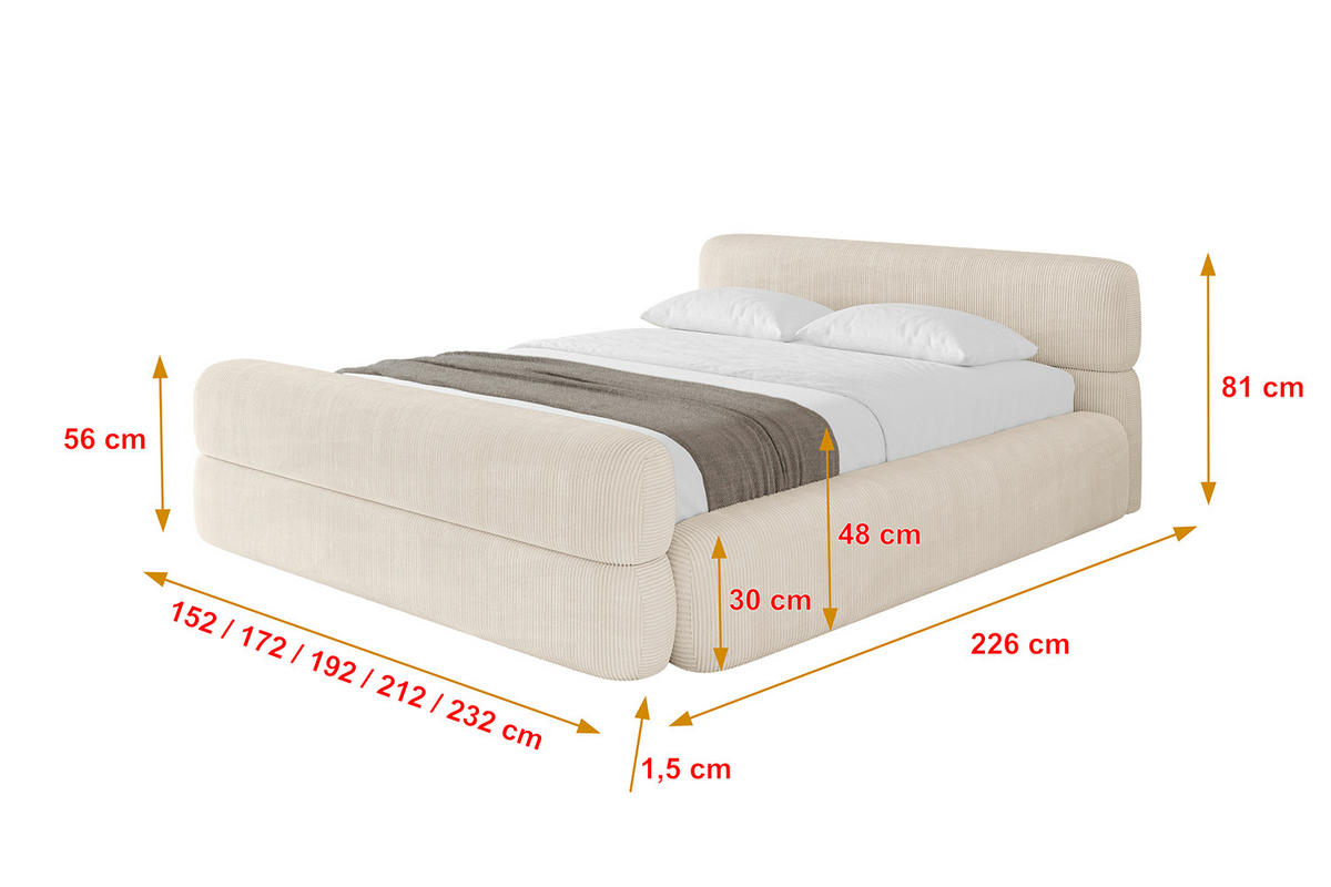 POLSTERBETT mit Bettkasten, Fußteil und Lattenrost, Boxbett ohne Matratze - ENORA-Z-V1 200x200 Beige - Creme, Holzwerkstoff/Textil (200/200cm) - ALTDECOR