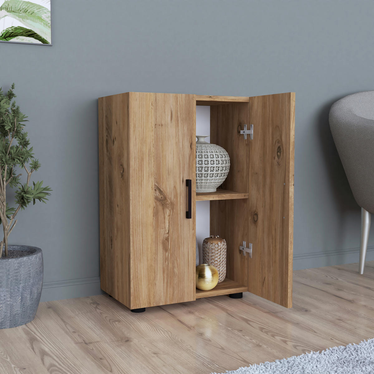 MEHRZWECKSCHRANK Åsnes - Eichefarben, Holzwerkstoff (49/74/32cm) - [en.casa]